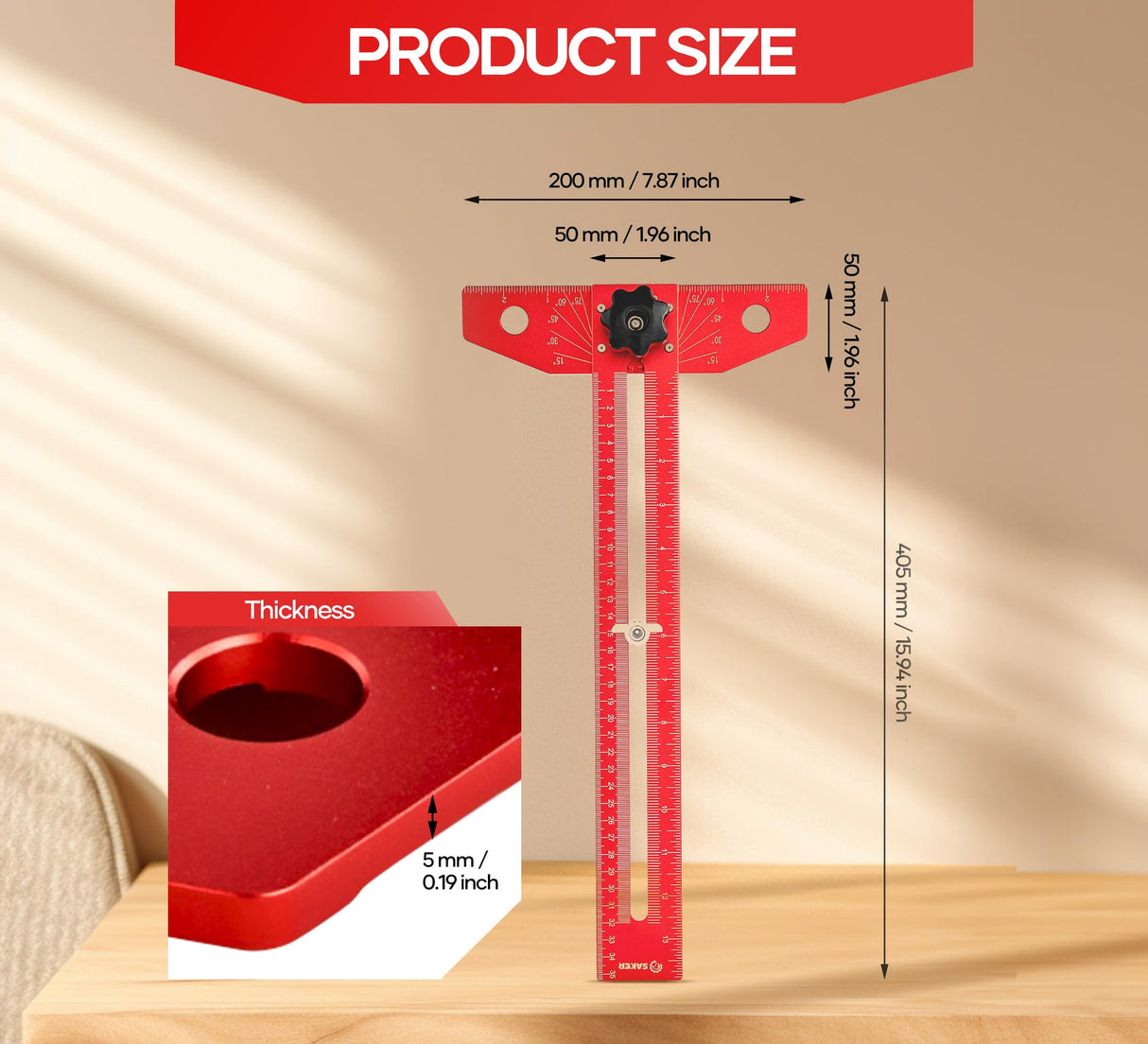 Saker Woodworking Scriber Marking Line Ruler, Adjustable Aluminum Alloy Sliding T-Square Ruler,Precision Line Drawing aid Ruler with Angle Adjustment Scale Saker