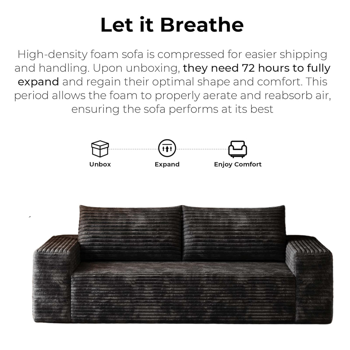 63" Cloud Loveseat Sofa, Modern Corduroy Boneless Couch with Deep Seat Memory Foam, Comfy 2 Seater Foam Floor Couches for Living Room Bedroom Apartment, No Assembly Required (Black, 63"+2 Seaters) YskdhfczQ