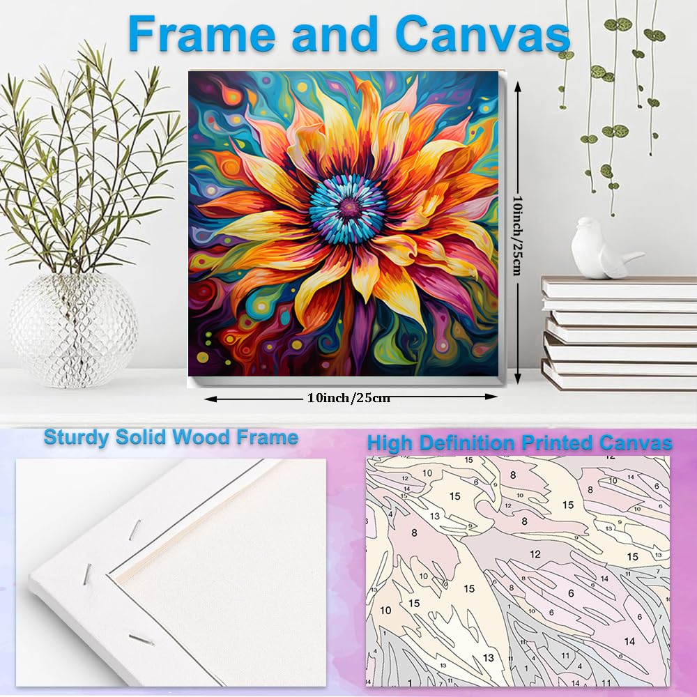 Artunion Framed Paint by Numbers Kit for Adults Beginners & Kids Ages 8-12,Blossom Flower Paint by Number with Frame, Floral Paint by Numbers Kit on Canvas 10 * 10 Inch Without Easel Artunion