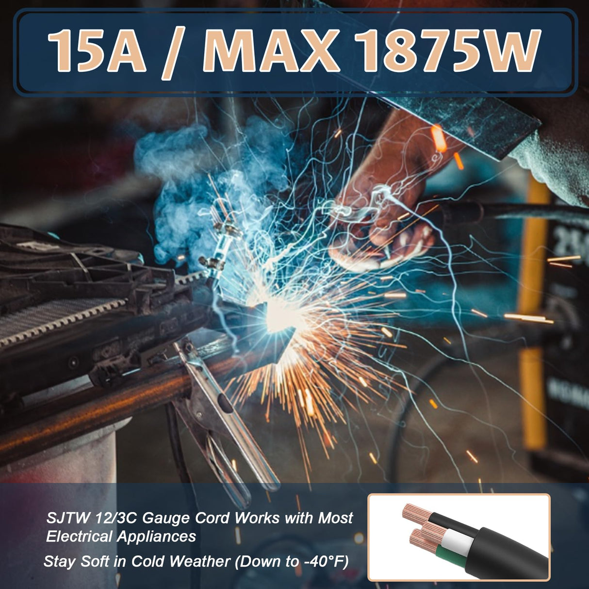 EP 100 Ft Outdoor Extension Cord - 12/3 SJTW Heavy Duty Black Extension Cable with 3 Prong Grounded Plug - Power Cord for Lawn, Garden, Appliances EP