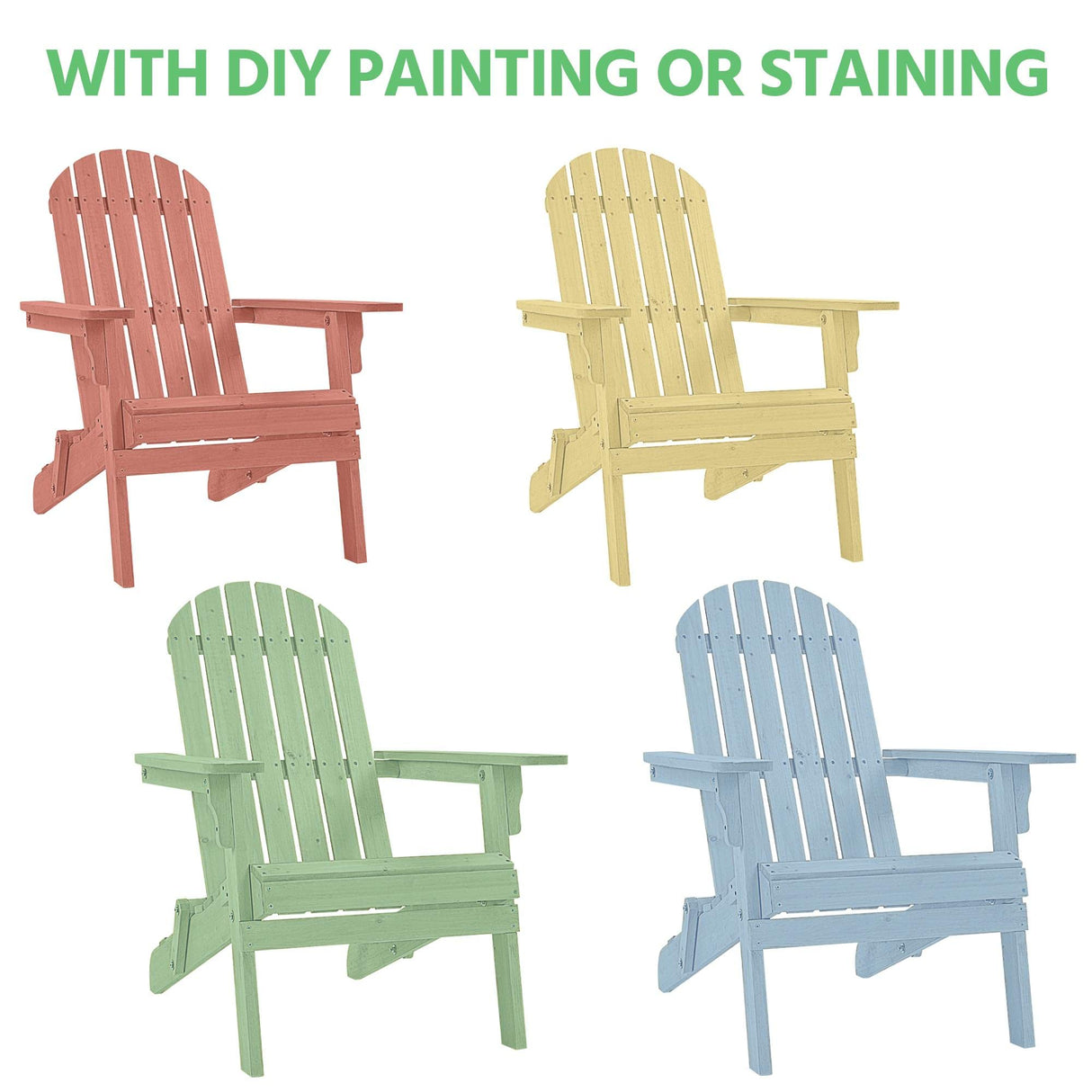 Topeakmart Set of 4 Folding Adirondack Chair Outdoor Weather Resistant Chairs for Patio Deck Garden, Backyard Deck, Fire Pit, Honey Brown Topeakmart