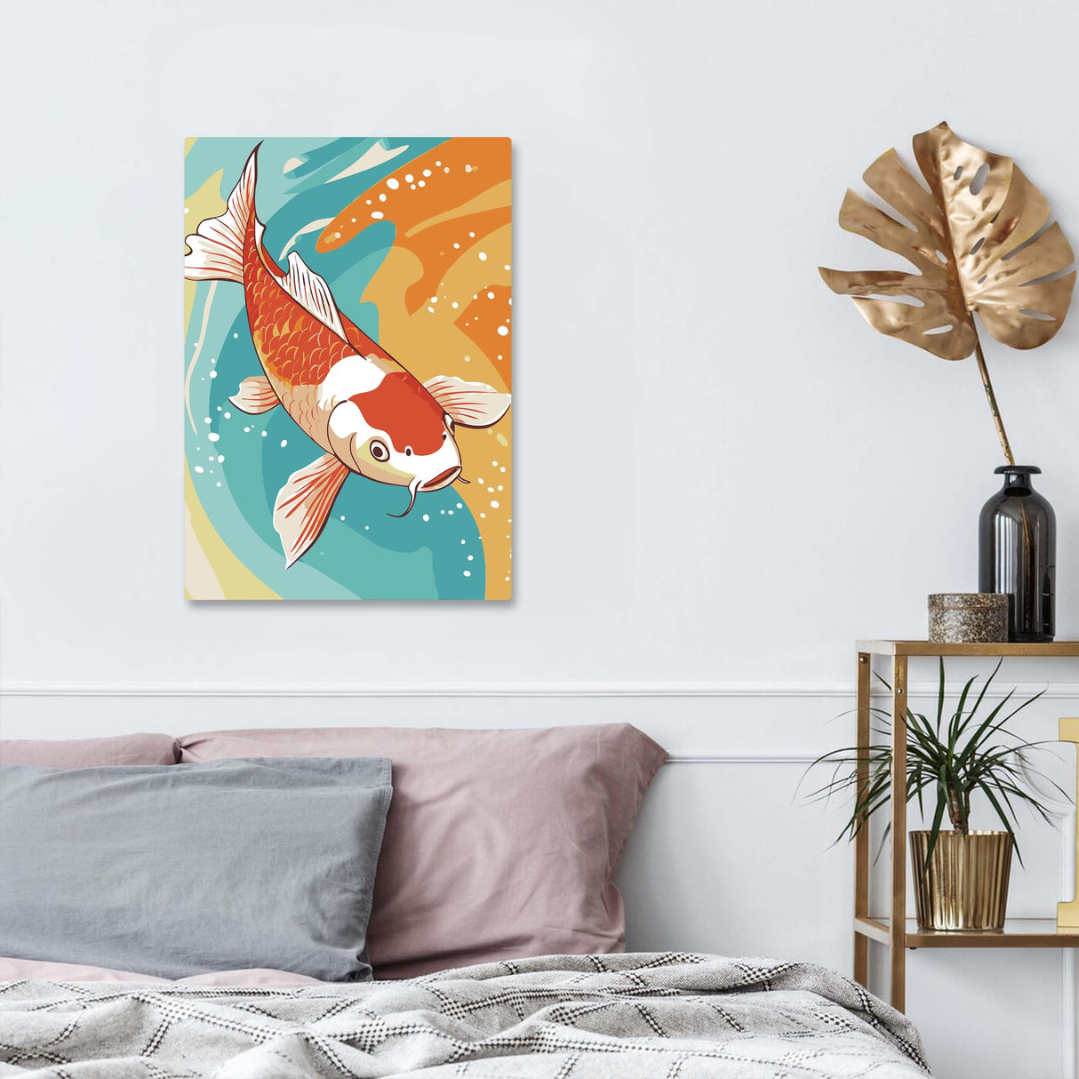 Bimkole Framed Paint by Numbers Kit for Adults Koi, DIY Oil Painting on Canvas with Frame, Fish Paint by Numbers Set for Home Wall Decor 8x12 Inch/20x30 cm Bimkole