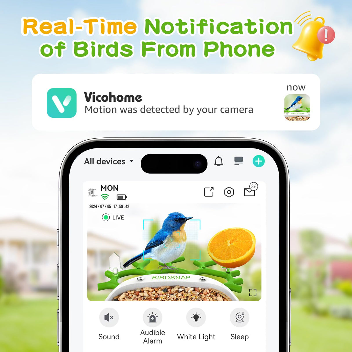 birdsnap® MON - Bird Feeder with Camera, 2K Detachable Camera Bird House with 32GB Card, AI Identify Bird Species, Live View, Auto Record Videos in Backyard, Ideal Gift for Bird Lover birdsnap