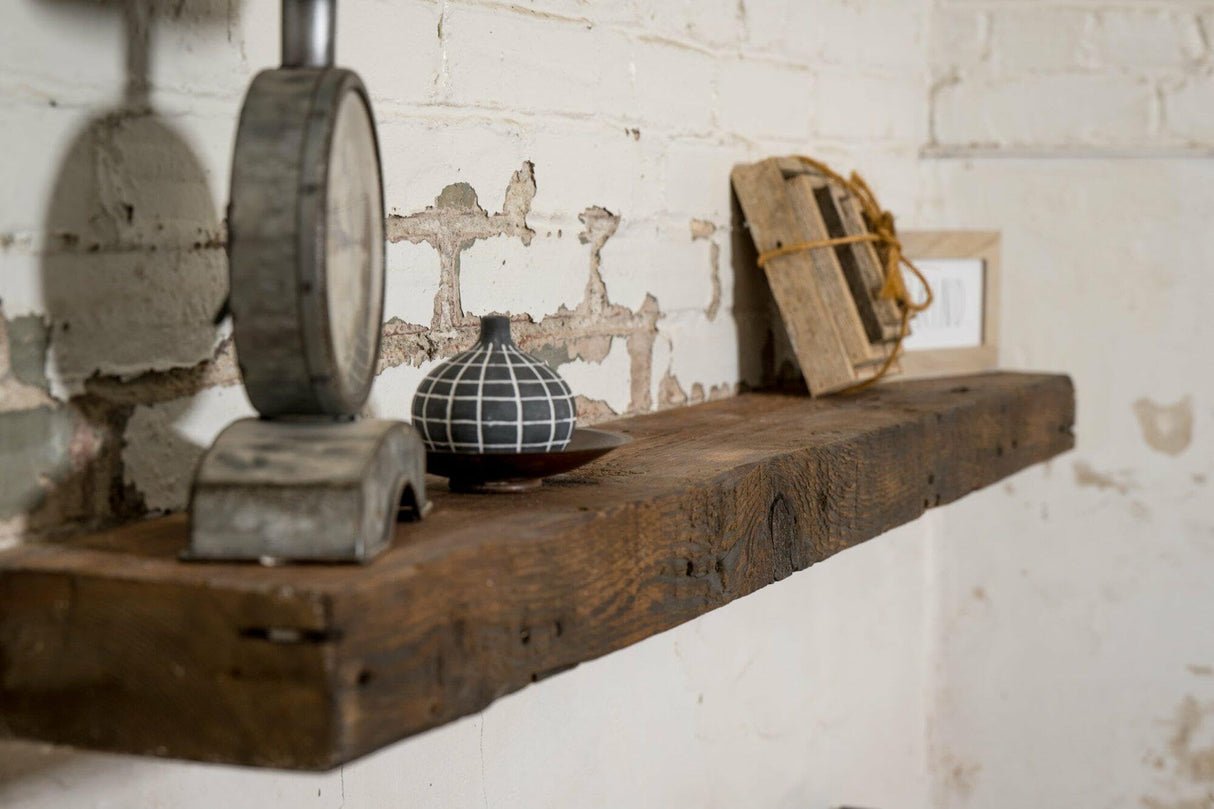 Modern Timber Craft Reclaimed Wood Fireplace Mantel Shelf | Solid Rustic American Barnwood with Floating Shelf Brackets | 2.75" Thickness | 48" L x 8" D, Oiled Modern Timber Craft