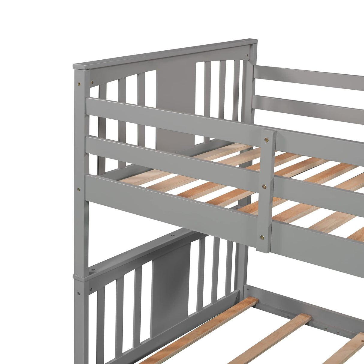Low Bunk Bed Twin Over Twin, Twin Over Twin Bunk Bed with Ladder, Kids Bunk Beds with Full Length Guardrail, Montessori Floor Bunk Beds for Kids, Boys,Girls, Gray Bunk Bed Twin Size Bellemave