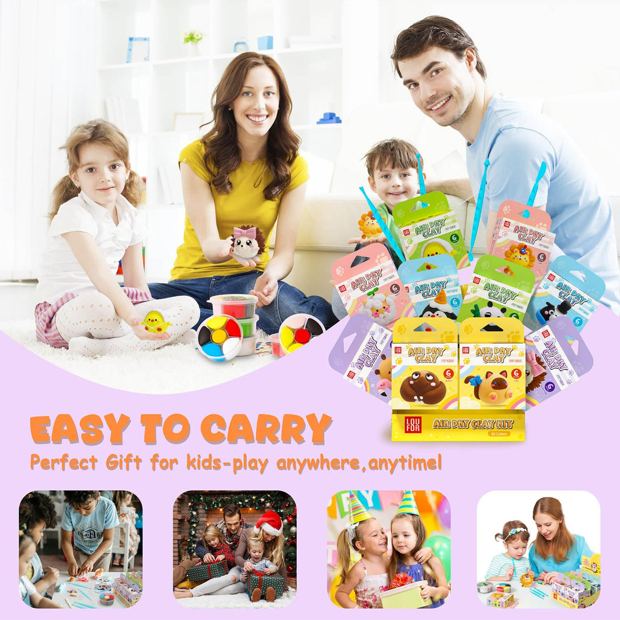 Air Dry Clay for Kids - Modeling Clay Kits, Ultra Light & Soft, Safe & Non-Toxic, 10 Boxes DIY Model Magic Clay 60 Colors with Sculpting Tools und Tutorials, Creative Art Crafts Toys Gifts Boys Girls LOUFOR