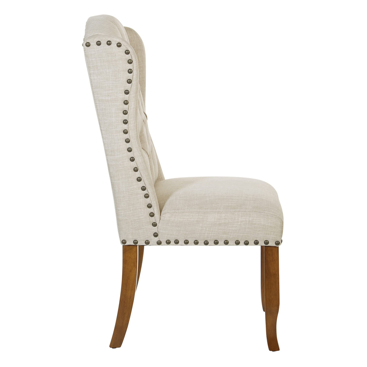OSP Home Furnishings Jessica Button Tufted Wingback Upholstered Dining Chair with Wood Legs, Linen Fabric, 22.5” W x 26.25” D x 42.75” H OSP Home Furnishings