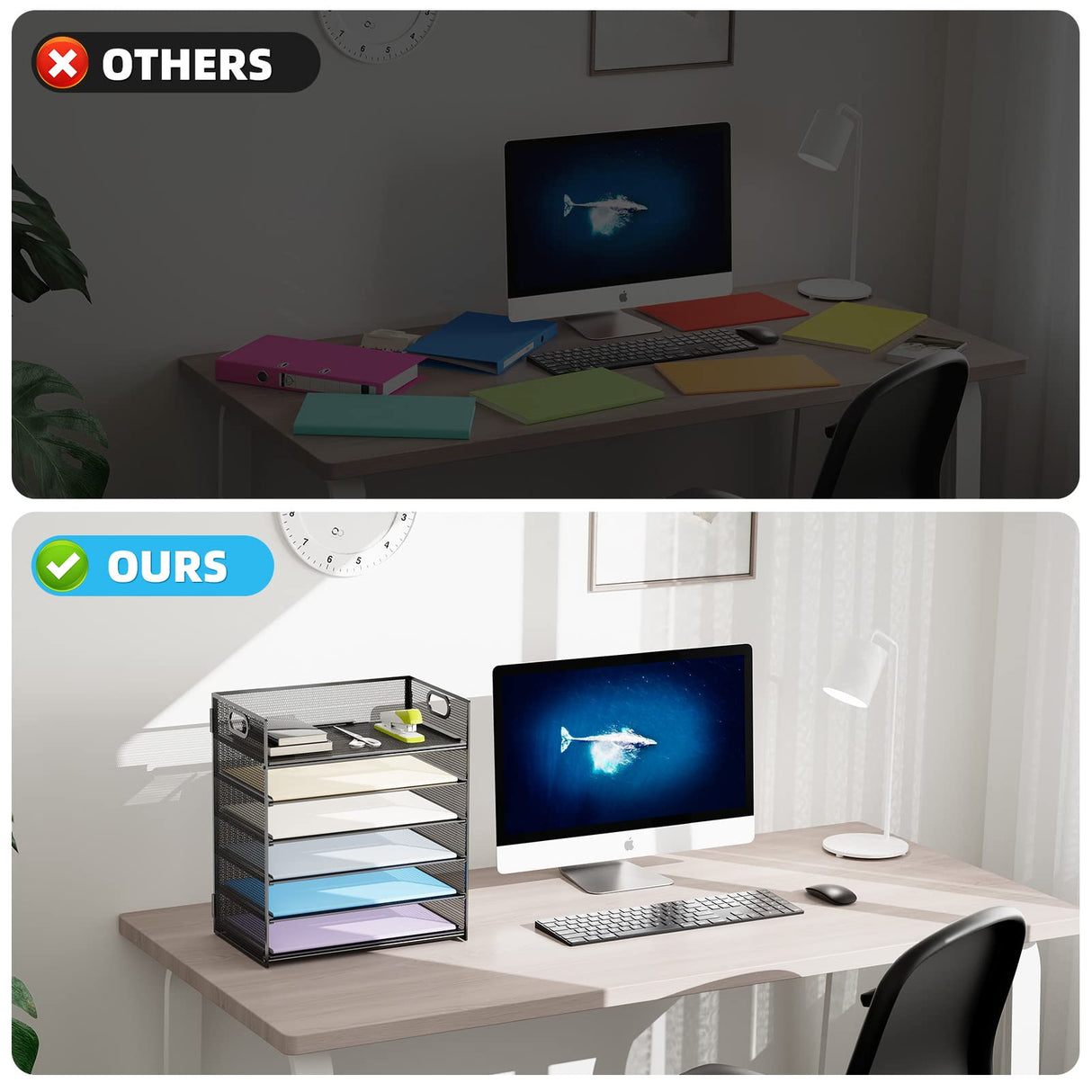 Marbrasse 6 Tier Paper Organizer Letter Tray - Mesh Desk File Organizer with Handle, Paper Sorter Organizer for Letter/A4 Office File Folder Holder - Black Marbrasse