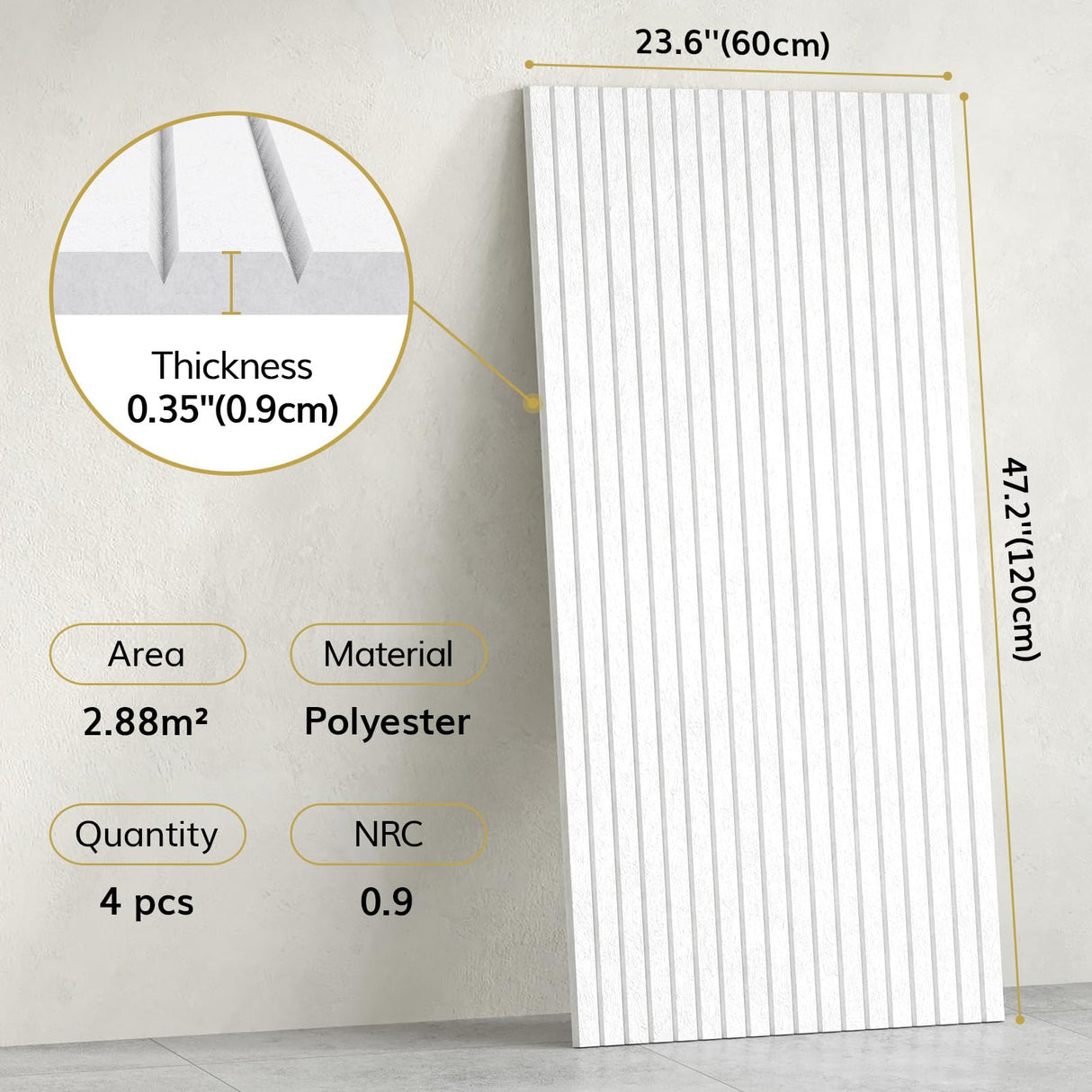 TONOR 4 Pack Large Acoustic Panels,48" X 24" X 0.35" Acoustical Wall Panel, Self-Adhesive Sound Proof Panels, Decorative Soundproof Wall Panels for Echo Absorption for Home Studio Office, White TONOR