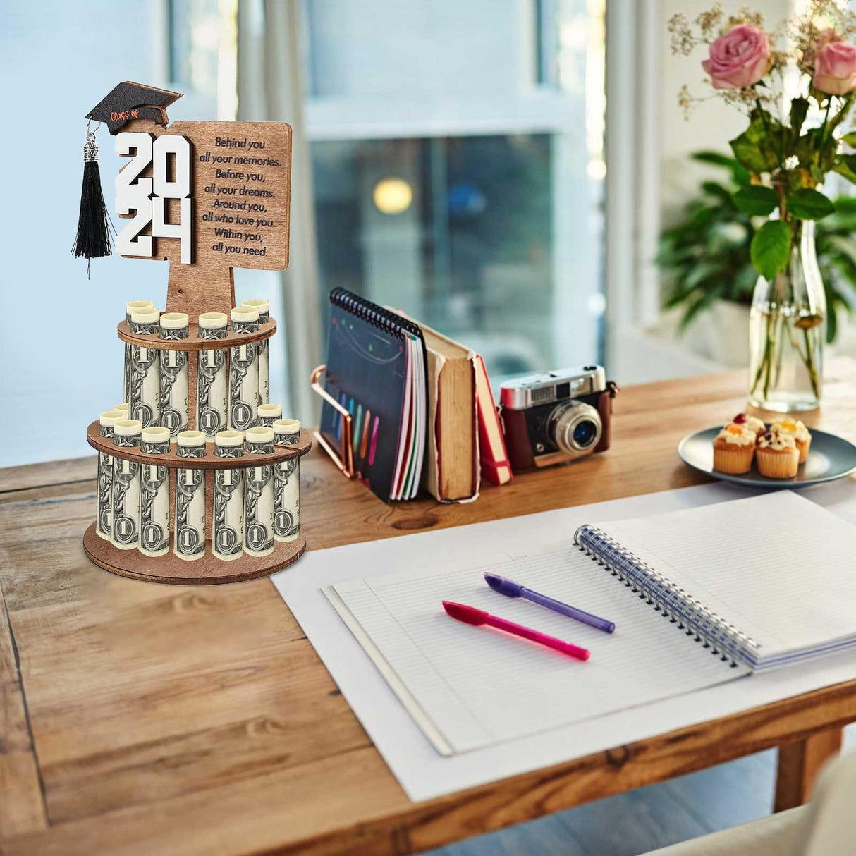 Graduation Money Gift Holder, 2024 New Graduation Gift Money Holder Congratulation Card Holder Money Cake for Graduation Party Graduation Gift Cake Layered Wallet Ornament-Khaki Generic