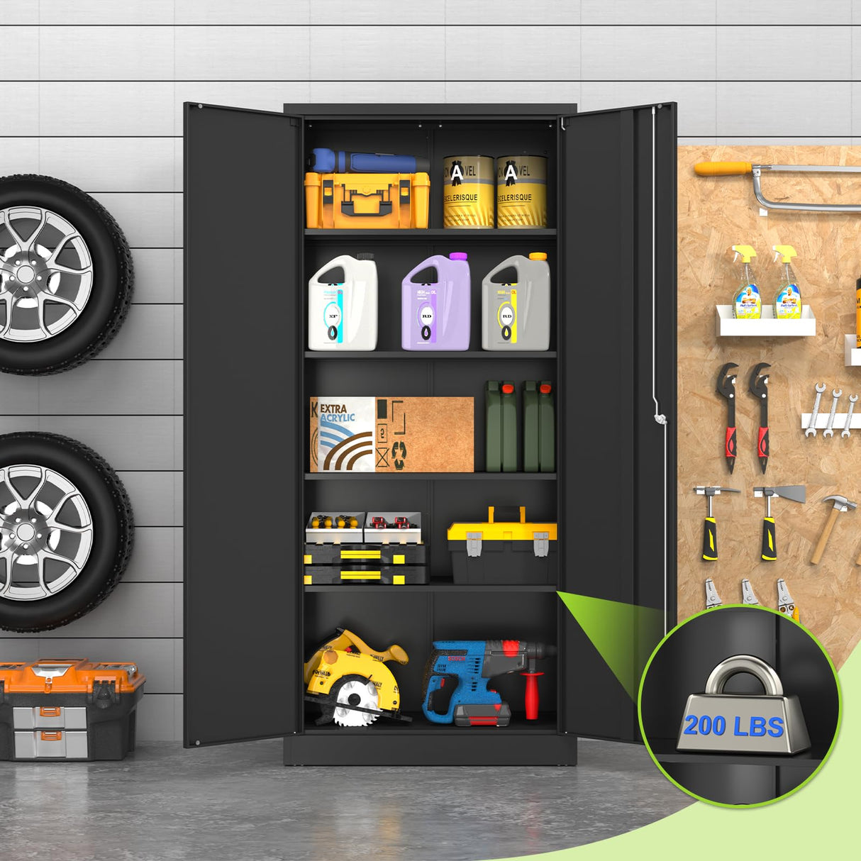 Garage Storage Cabinet with Lock, 71" Tall Cabinet with Doors and Adjustable Shelves, Heavy Duty Metal Cabinets and Storage System, Steel File Cabinet for Home Office,Workshop - Assemble Required Polup