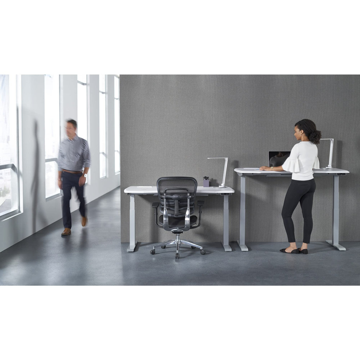 WorkPro® Electric Height-Adjustable Standing Desk with Wireless Charging, 60", White WorkPro