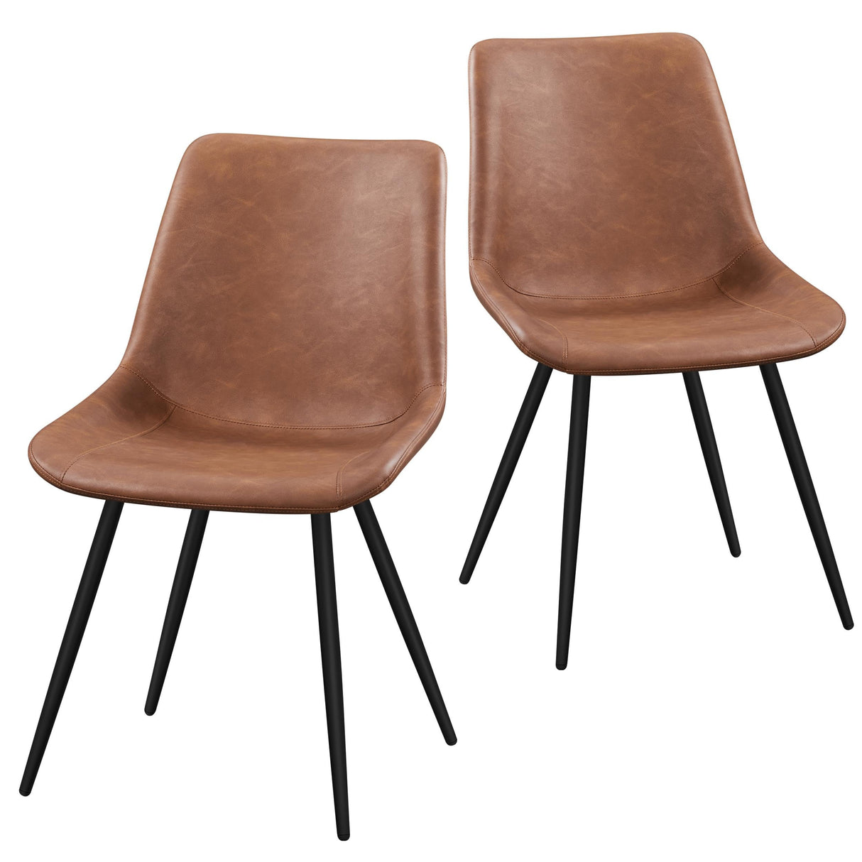 Yaheetech Dining Chairs Set of 2 Upholstered Modern Dining Room Chairs Mid Century Faux Leather Kitchen Chairs with Metal Legs for Dining Room Kitchen, Brown Yaheetech