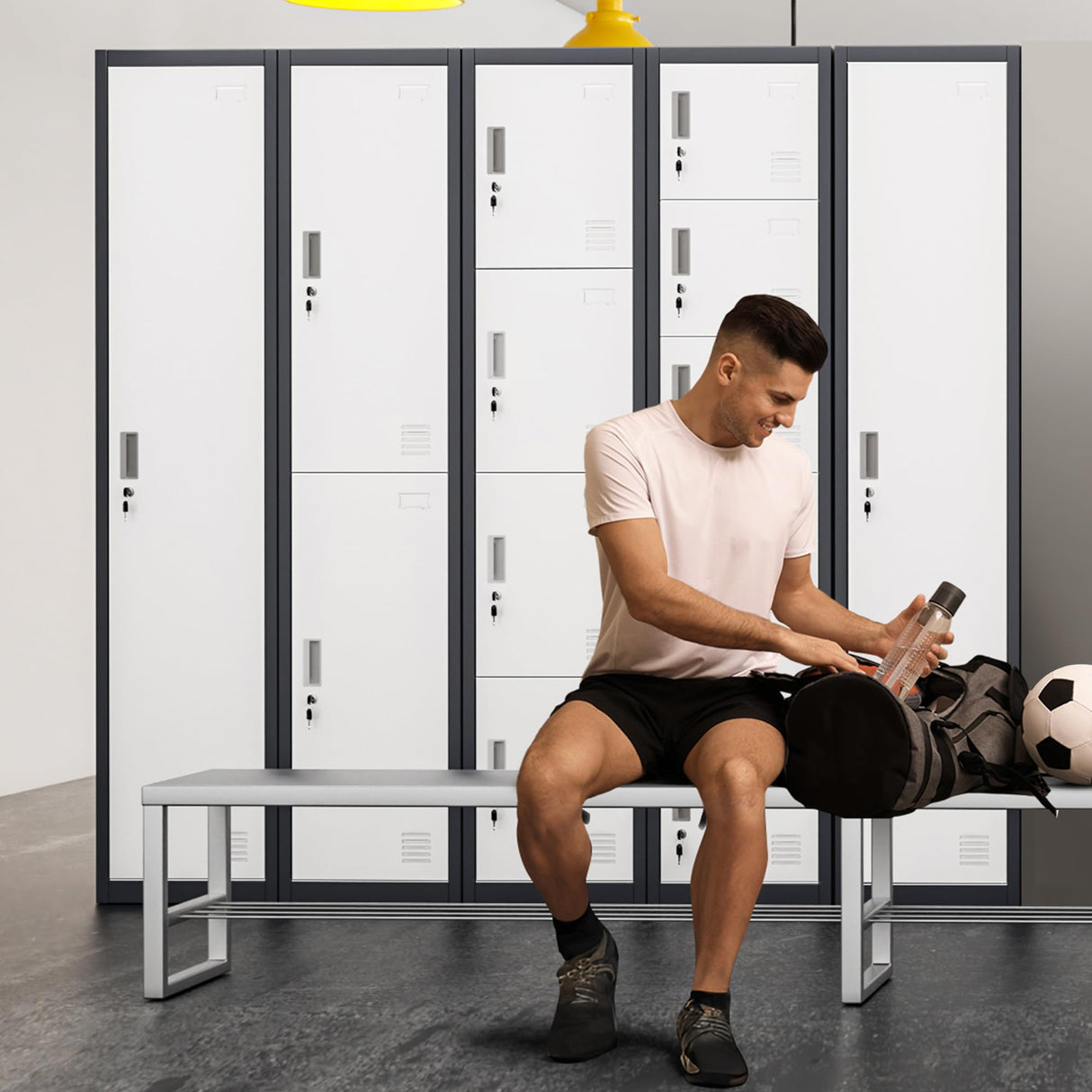 INTERGREAT Metal Locker for Employees with 4 Doors,(72") Steel Locker Storage Cabinet with 4 Tiers,Tall Office Storage Lockers for Home Office,School,Gym (Grey White) INTERGREAT