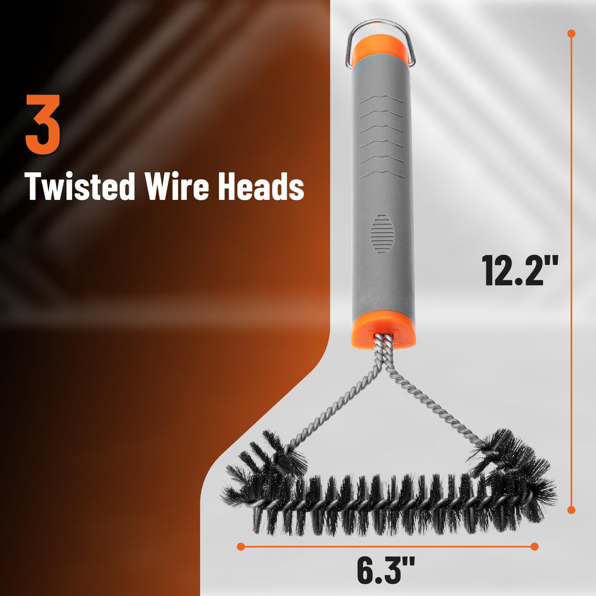 UNCO- 3-Sided Grill Brush Stainless Steel, 12.2", BBQ Grill Brush for Outdoor Grill Cleaning Brush, BBQ Brush, BBQ Brushes for Grill Cleaner Brush, Grill Scraper for Outdoor Grill Brushes UNCO