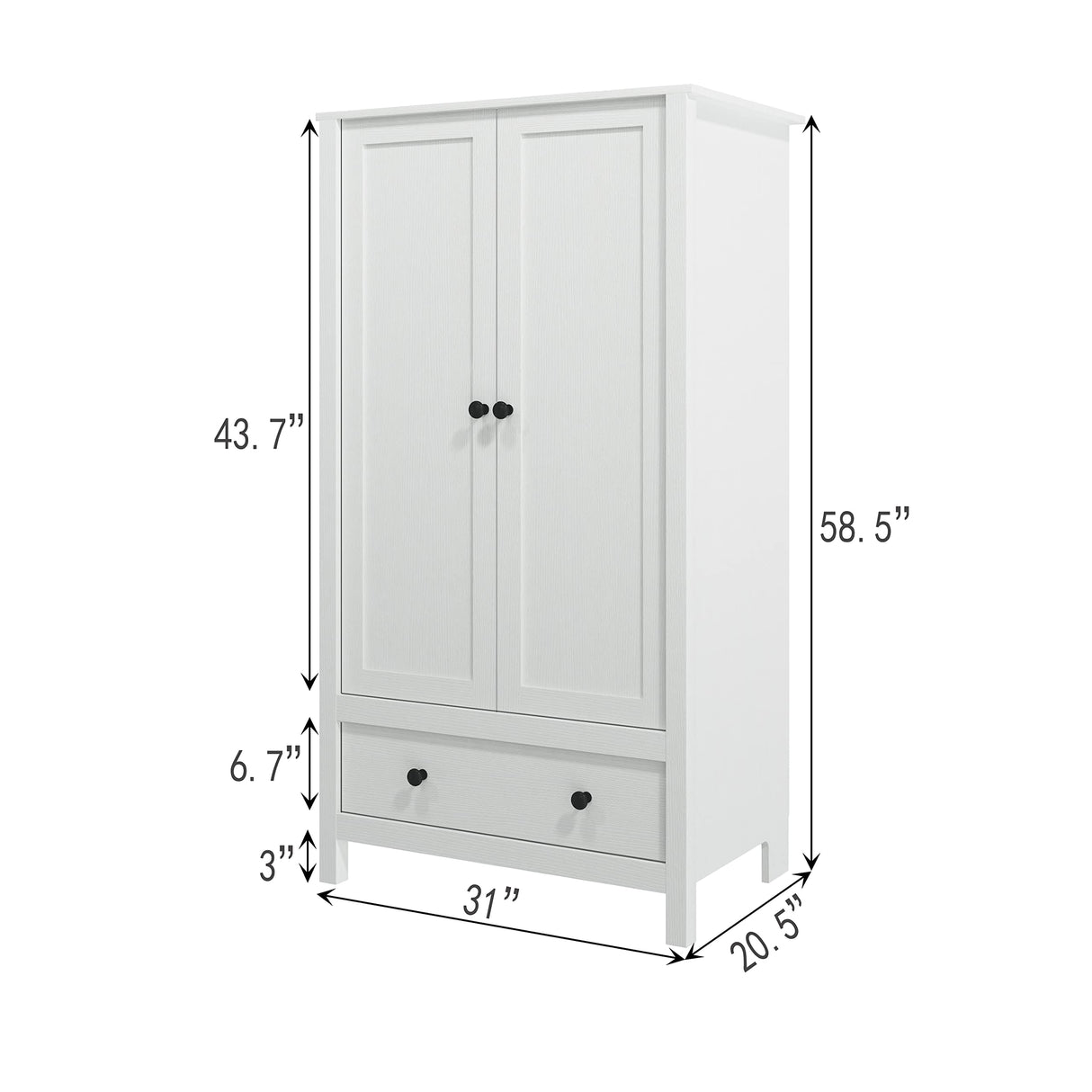 Panana 2 Door Wardrobe, Armoire with Drawer for Bedroom (White) Panana