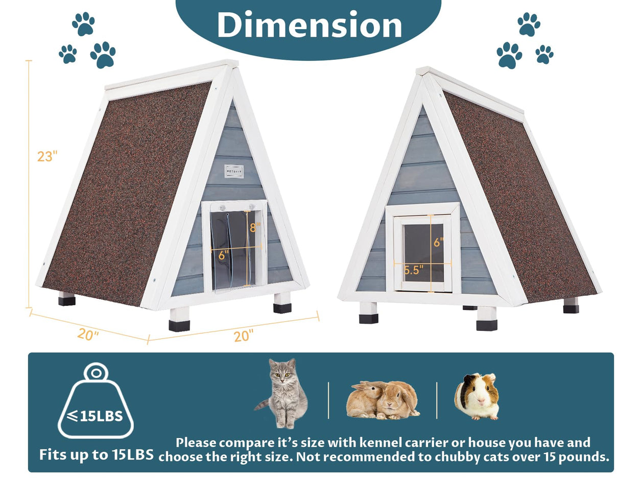 Petsfit Cat House for Outdoor Indoor Cats Weatherproof, Outside Feral Cat Shelter with Escape Door Petsfit