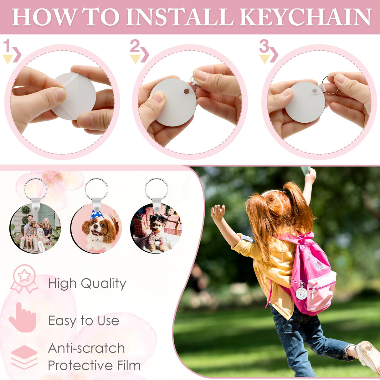 SPOKKI 180 Pieces Sublimation Keychain Blanks Bulk, Double Side Heat Transfer Sublimation Ornament Blanks Blanks, 60 Sets Keychain Rings and Jump Rings for DIY Keychain Crafting (Round) SPOKKI