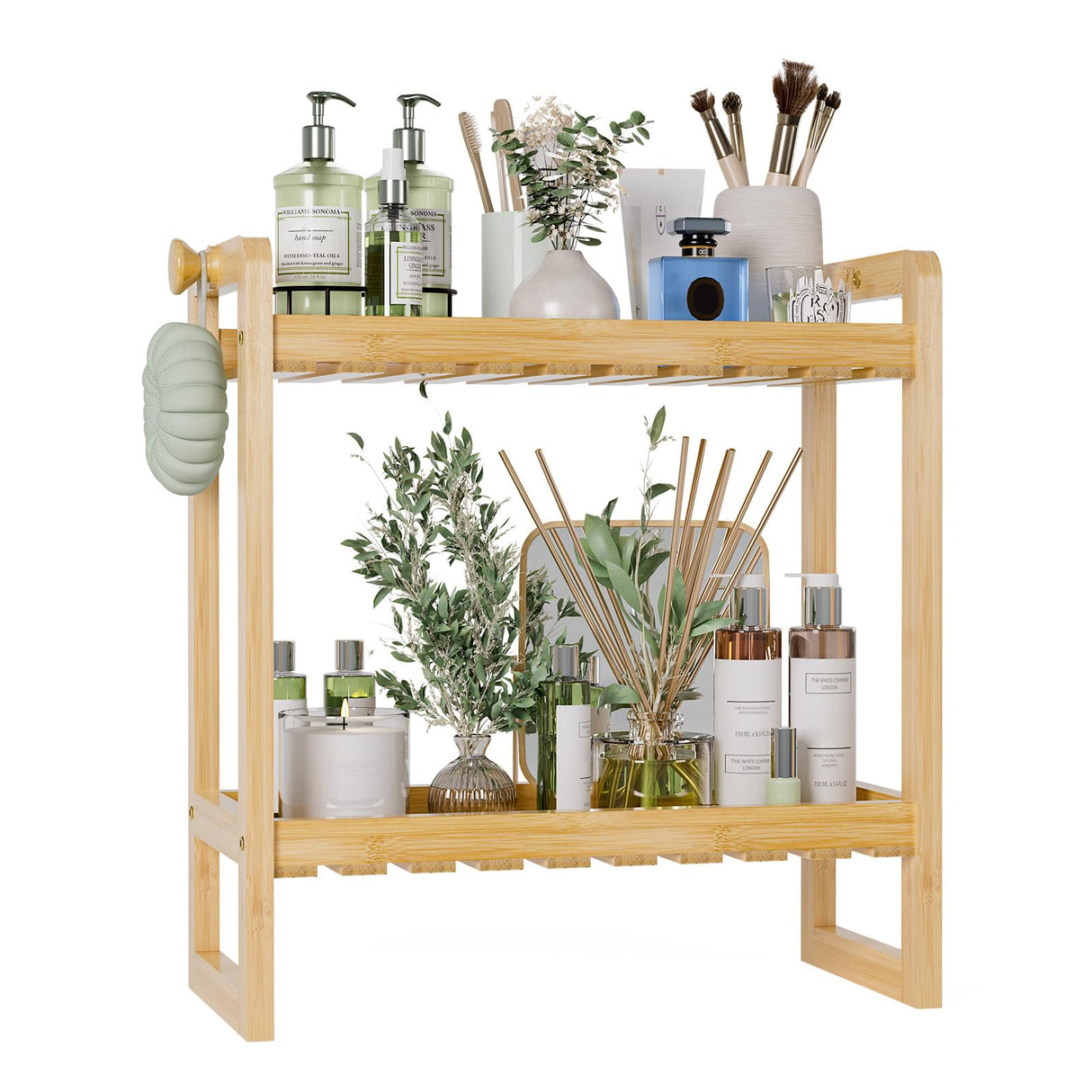 AmazerBath Bamboo Over The Toilet Storage Shelf - 2-Tier Bathroom Organizers and Storage Shelves, 2 in 1 Dual Stable Above Over Toilet Bamboo Shelf Home Storages Rack for Small Bathroom, Space Saver AmazerBath