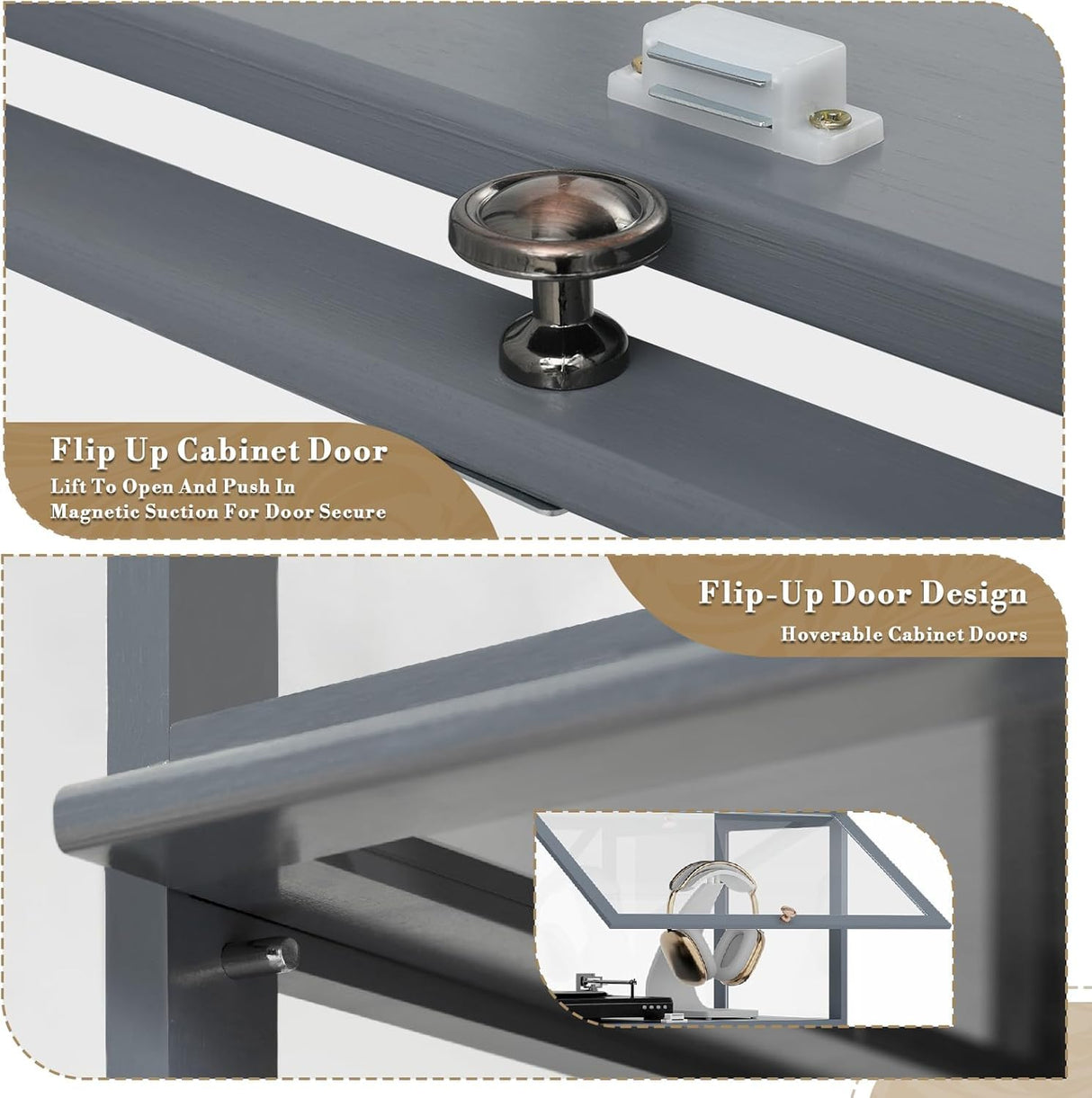 Athena Collection Curio Display Cabinet with Acrylic Doors, 5-Tier Clear Display Case 65” Hight Display Shelf for Trophy Figures Curio Collectibles for Living Room Bedroom, Grey Athena Collection