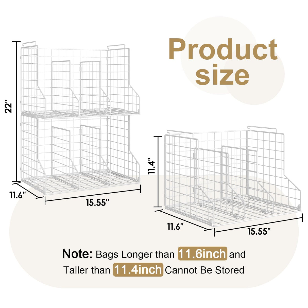 Purse Storage Organizer for Closet : Adjustable 2-Pack Dividers Handbag Organizer - Stackable Wire Handbags Storage Baskets -Open Cabinets Wallets Tote Chain Bags Clutches -White Sonyabecca