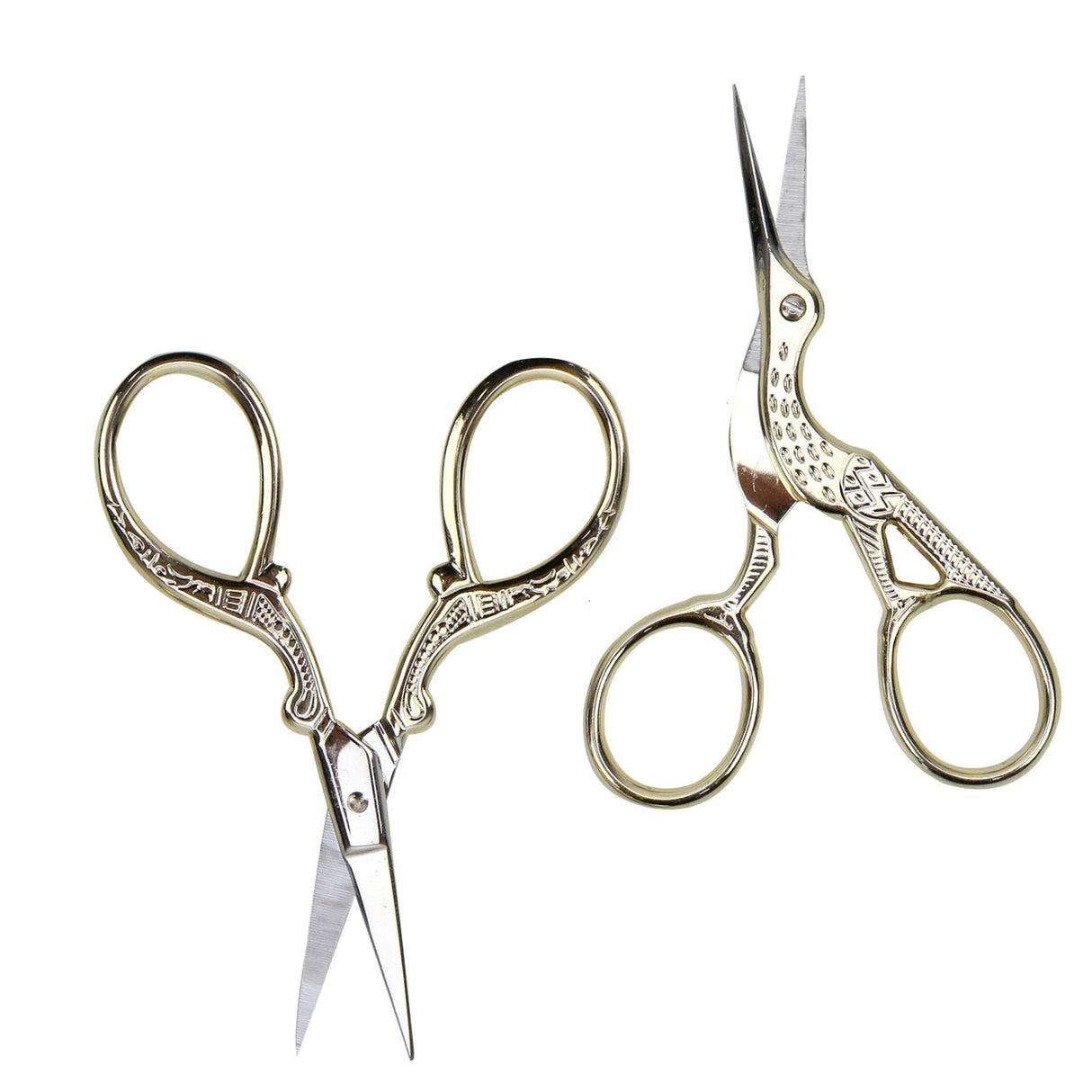 AQUEENLY Embroidery Scissors, Stainless Steel Sharp Stork Scissors for Sewing Crafting, Art Work, Threading, Needlework - DIY Tools Dressmaker Small Shears - 2 Pcs (3.6 Inches, Gold) AQUEENLY