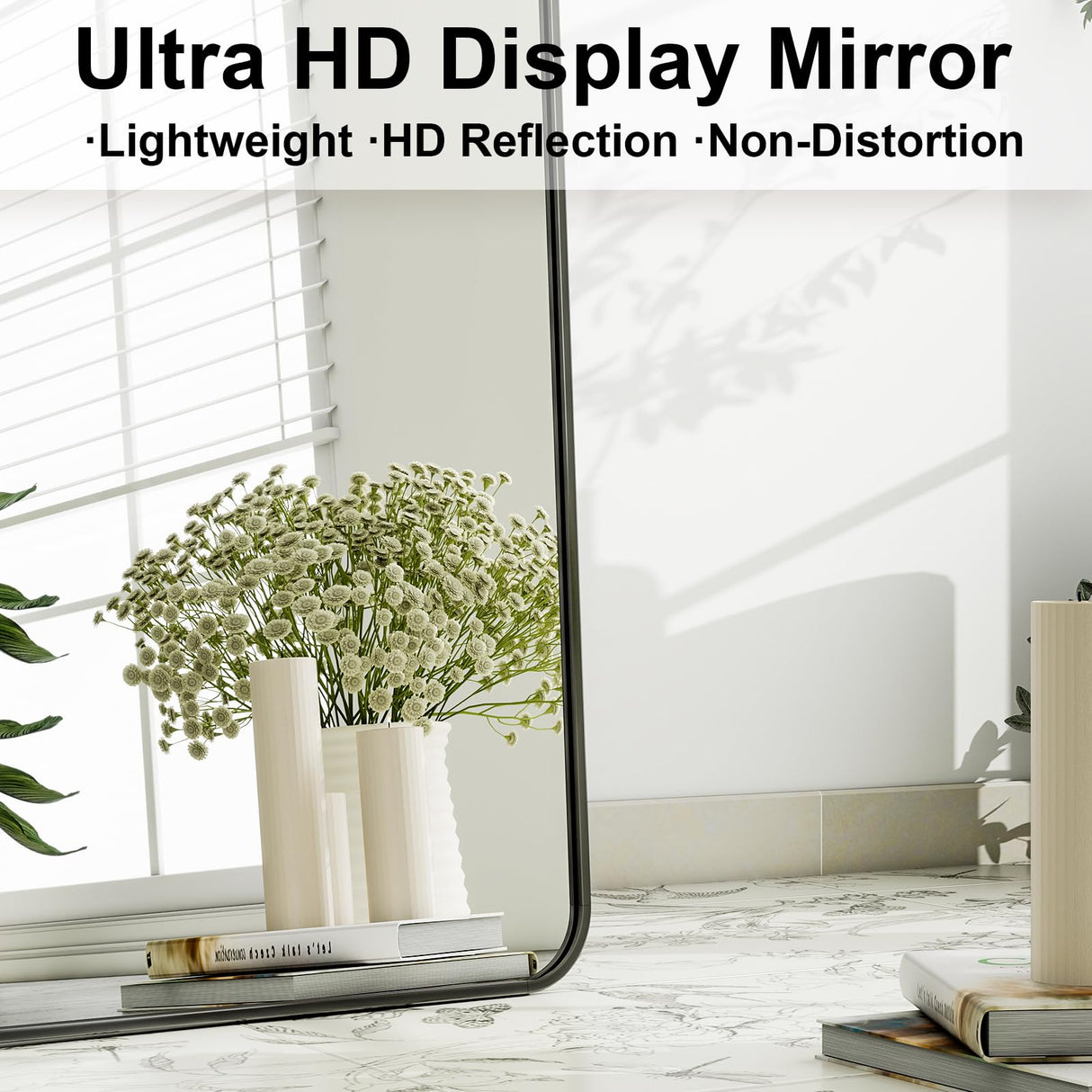 HARRITPURE 56" x 21" Rounded Full Length Mirror Aluminum Frame Black Mirror Full Length Floor Mirror with Stand for Living Room Bedroom Cloakroom HARRITPURE