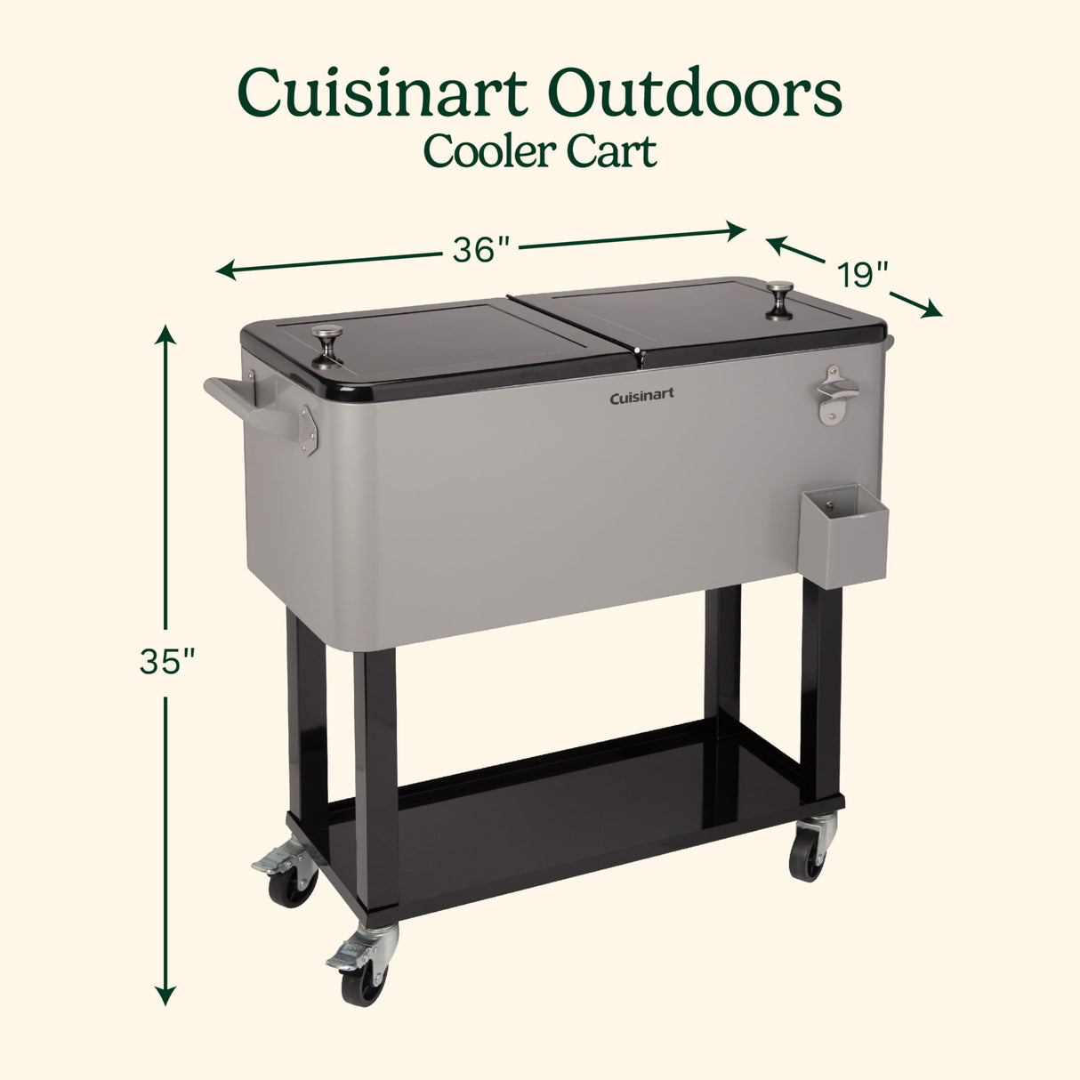 Cuisinart 80 Qt Cooler Cart, Portable Outdoor Beverage Cooler with Storage Shelf, Bottle Opener and Cap Collector, Summer BBQs, Cookouts and Tailgates, 48 Hour Cold Drinks, Chill, Fresh Sodas and Beer Cuisinart