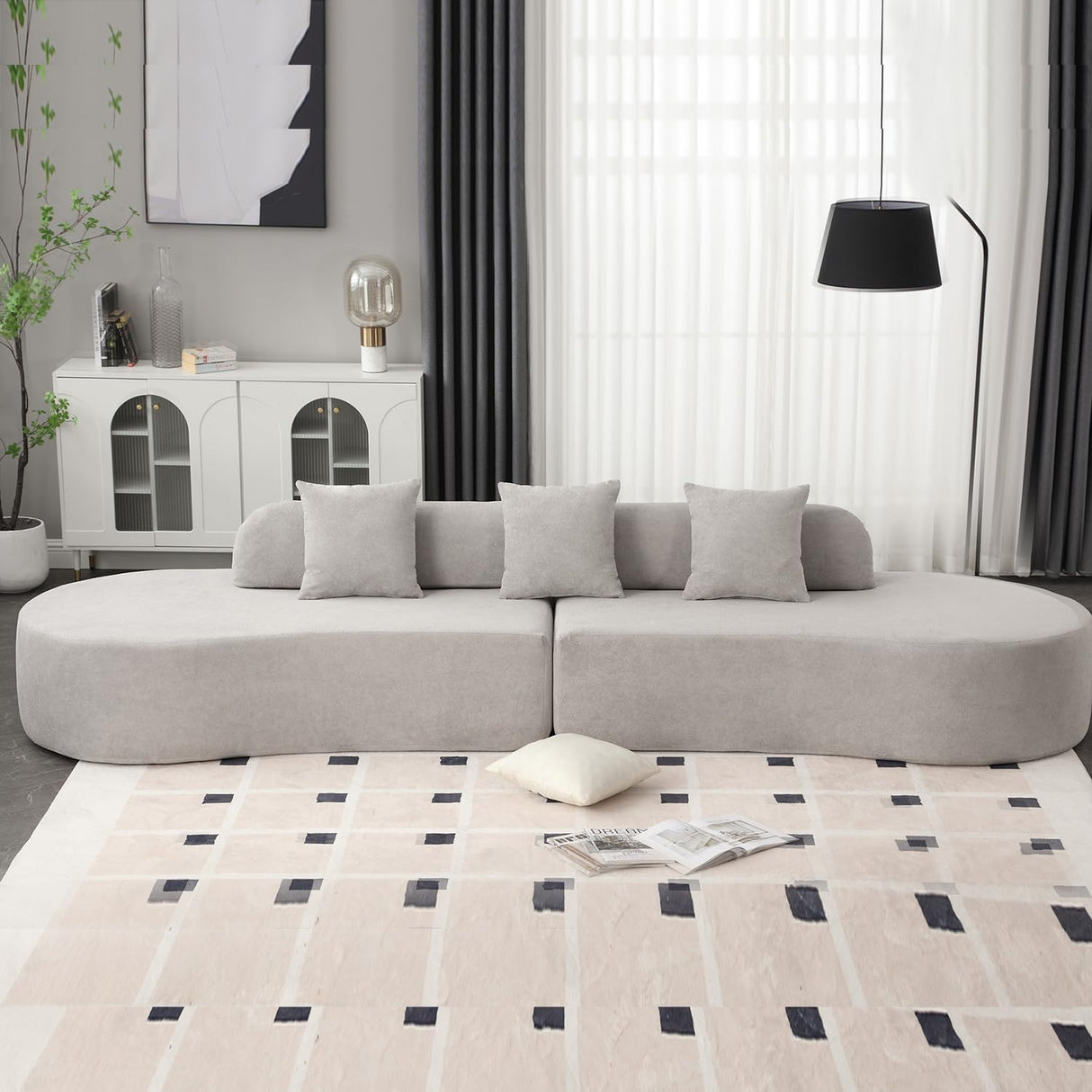 Suheww 130.5” Modern Curved Sofa, Sectional Curved Sofa Modern Sectional Curved Sofa, 4-Seater Oversized Terrycloth Fabric Sofa with 3 Pillows for Living Room Apartment(Gray) Suheww