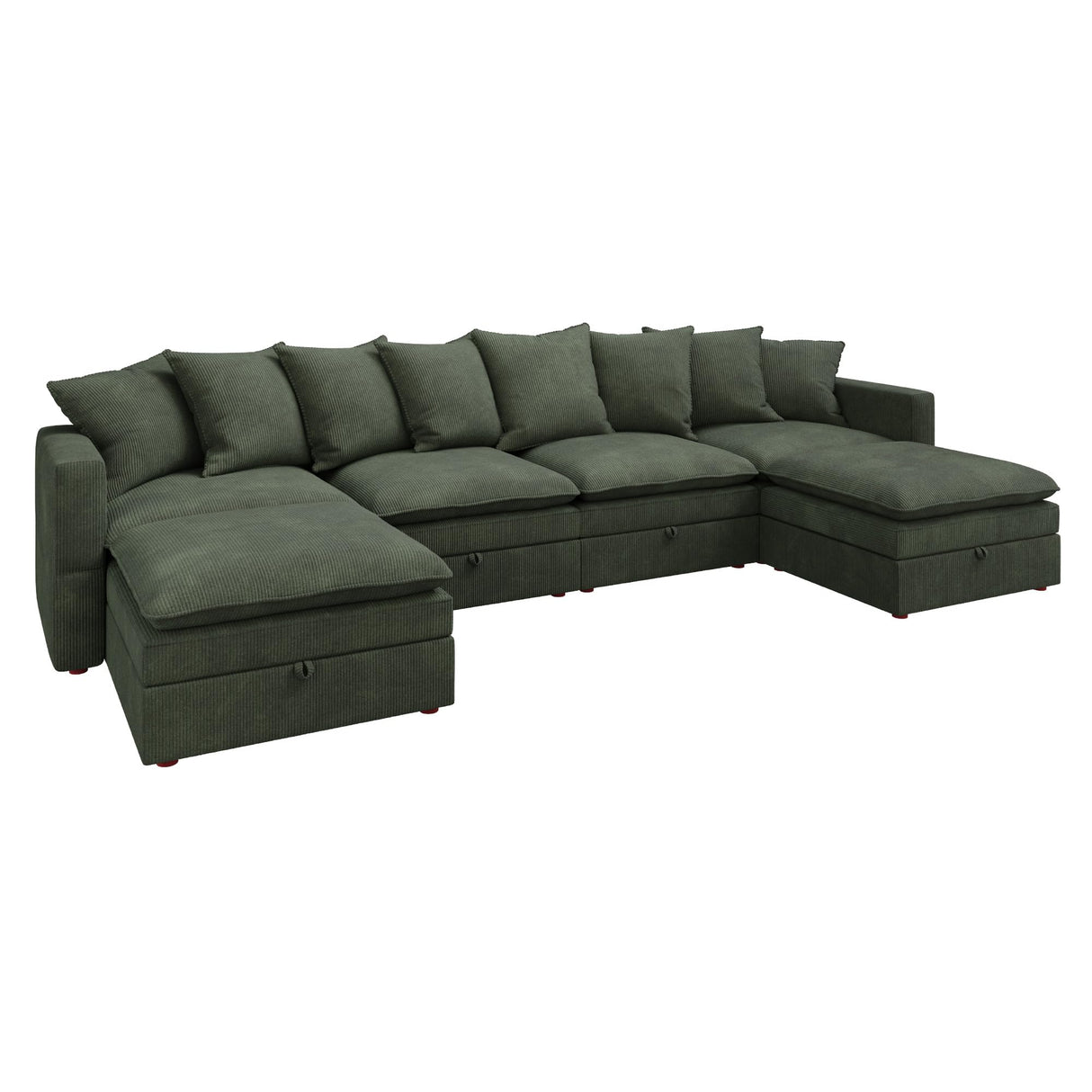 HONBAY Modular Sectional Sofa, Corduroy Sectional Couches for Living Room, U Shaped Couch with Storage, Green HONBAY