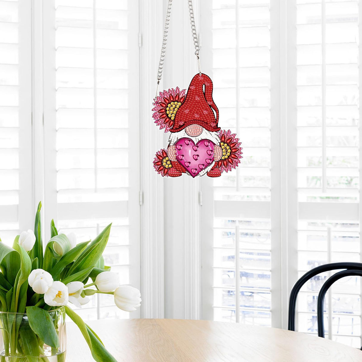 AiYuanzsh Love Gnome Diamond Painting Hanging Ornament, DIY 5D Diamond Art Pendant with Heart and Flowers, Special-Shaped Diamond Kit for Valentine's Day or Romantic Home Decoration AiYuanzsh