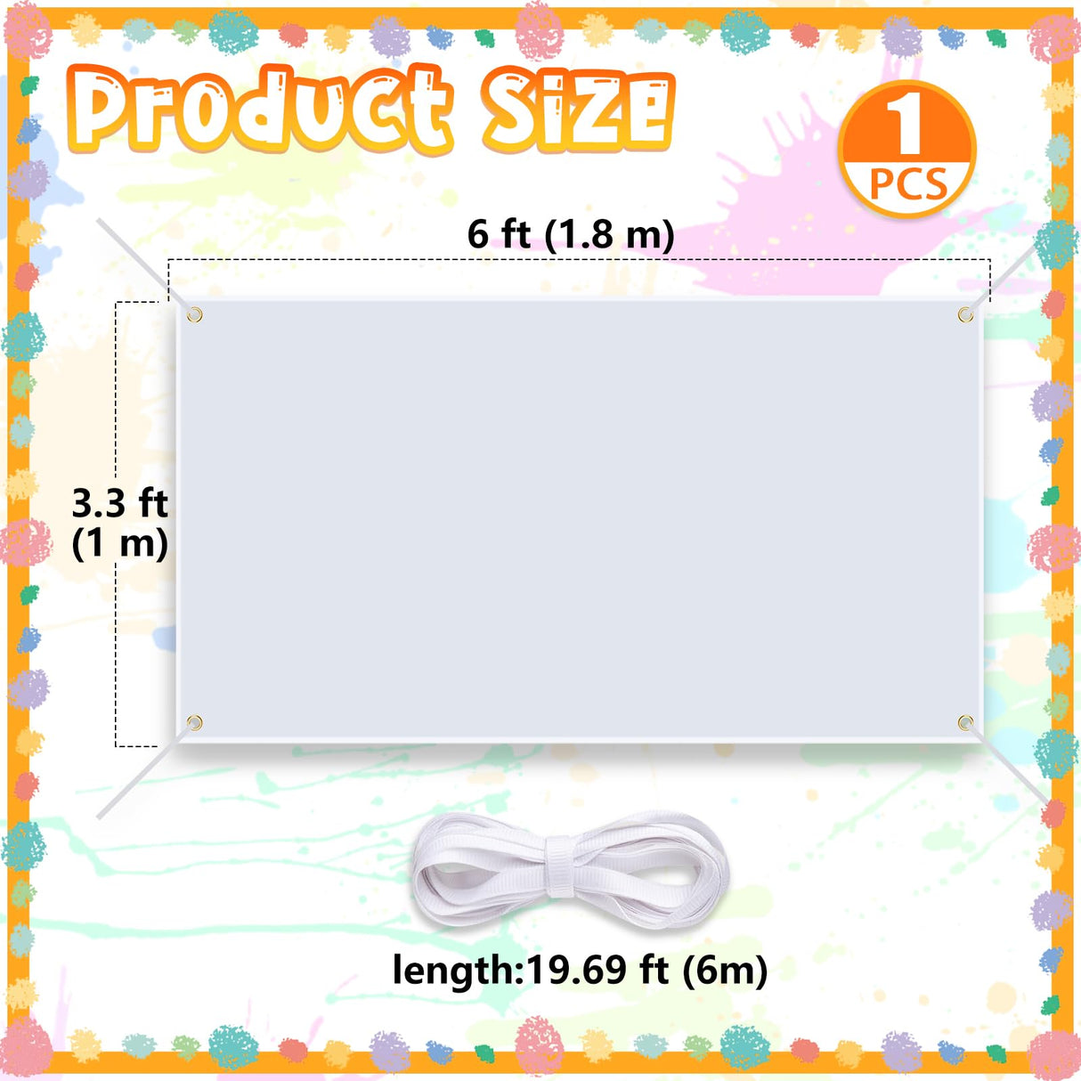 Blank Banner, Large White Thick Oxford Sublimation Banner with Hanging Rope, DIY Blank Banners for Indoor Outdoor Display, Wall Signs, Painting, and Writing, and Party Decoration(3.3x6 Ft) GCTWFYK