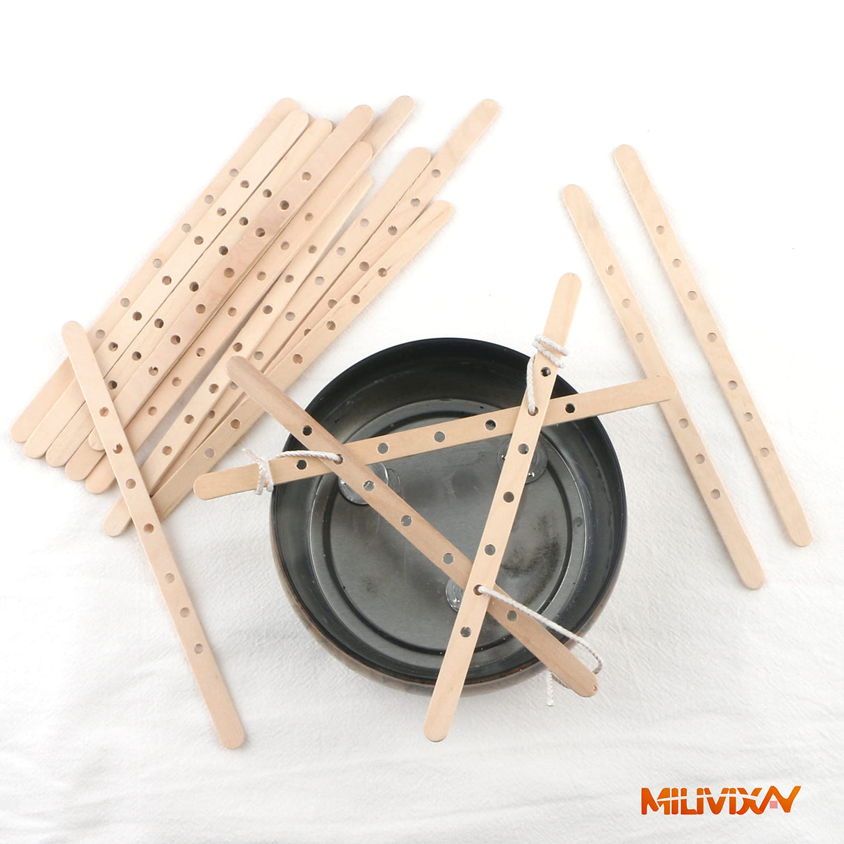 MILIVIXAY 100pcs Wooden Wick Holders - Candle Wicks Centering Device for Large & Multiwick Candles. MILIVIXAY