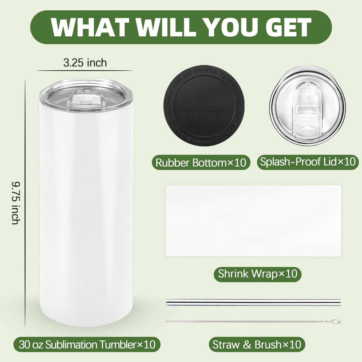 Joyclub Sublimation Tumblers 30 oz Blank Tumblers for Sublimation Skinny Bulk Double Wall Insulated Cups with Individually Gift Boxed and Shrink Wrap Films for Heat Transfer 10 Pack Joyclub