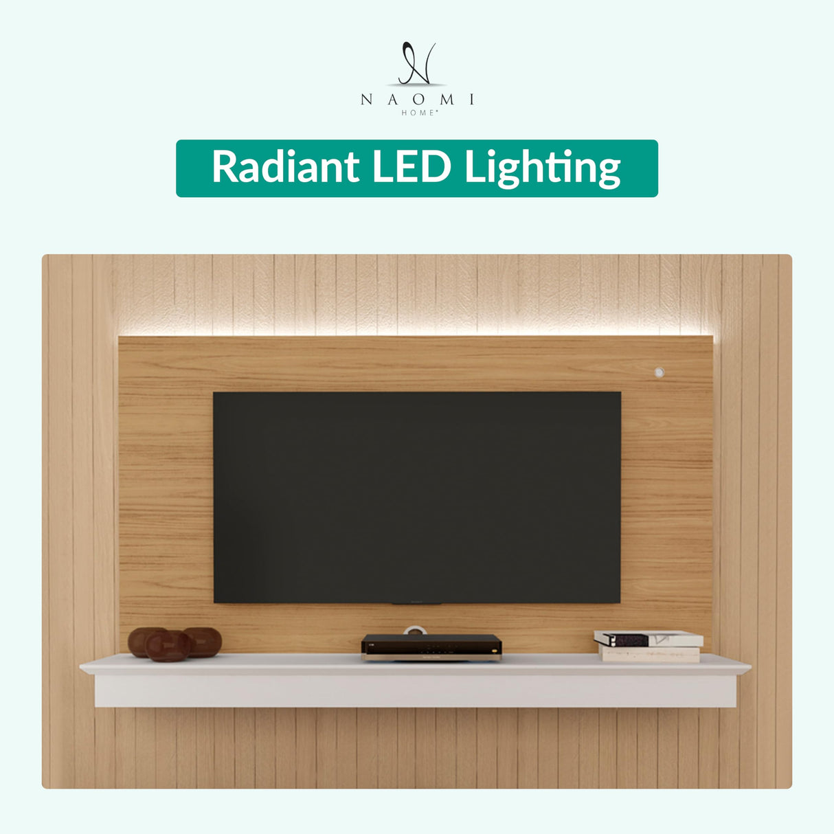 Naomi Home Deborah Floating Entertainment Center for up to 55 inch TVs, TV Wall Panel with LED Strip and Shelf, Floating TV Stand, Natural,White Naomi Home