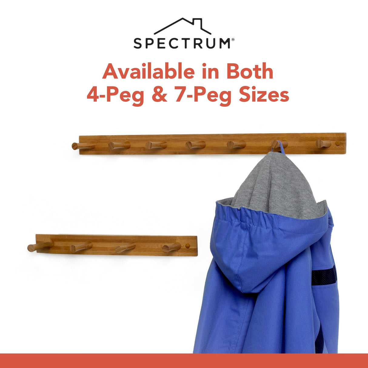Spectrum Wall Mount 7-Peg Wood Rack (Bamboo) - Organizer for Bathroom, Kitchen, Laundry Room, Office, Garage, Classroom, & More / Hang Entryway Coats, Purses, Scarves, & Hats Spectrum