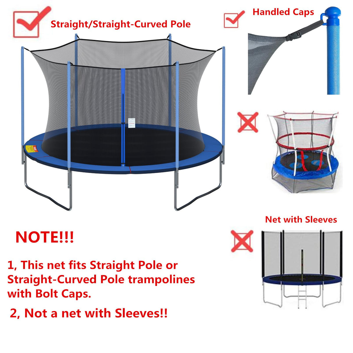 Cliselda Trampoline Net Replacement 14 ft 6 Poles, Safety Enclosure Net for 14 Foot Round Frame Trampolines, Breathable and Weather-Resistant, Adjustable Straps(Net Only,Poles not Includ) Cliselda