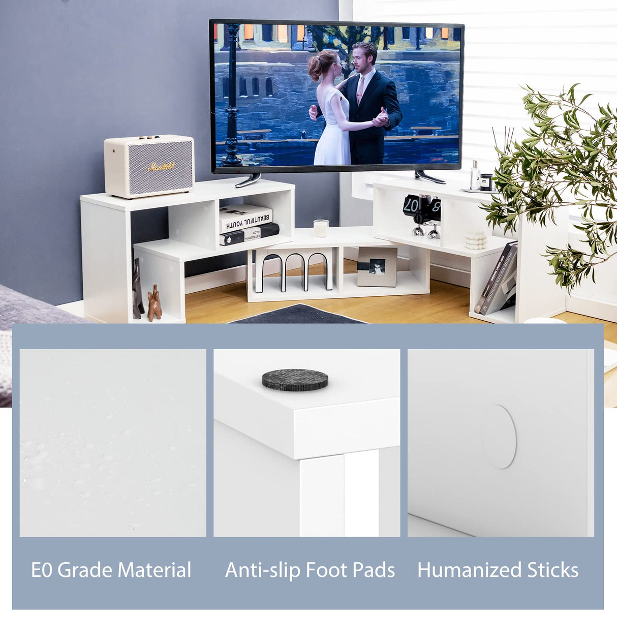 Tangkula 3 Pieces Console TV Stand, Free-Combination Entertainment Center for 50 55 60 65 Inch TV, Minimalist Modern TV Media Stand, DIY Open Storage Bookcase Shelf for Living Room (White) Tangkula