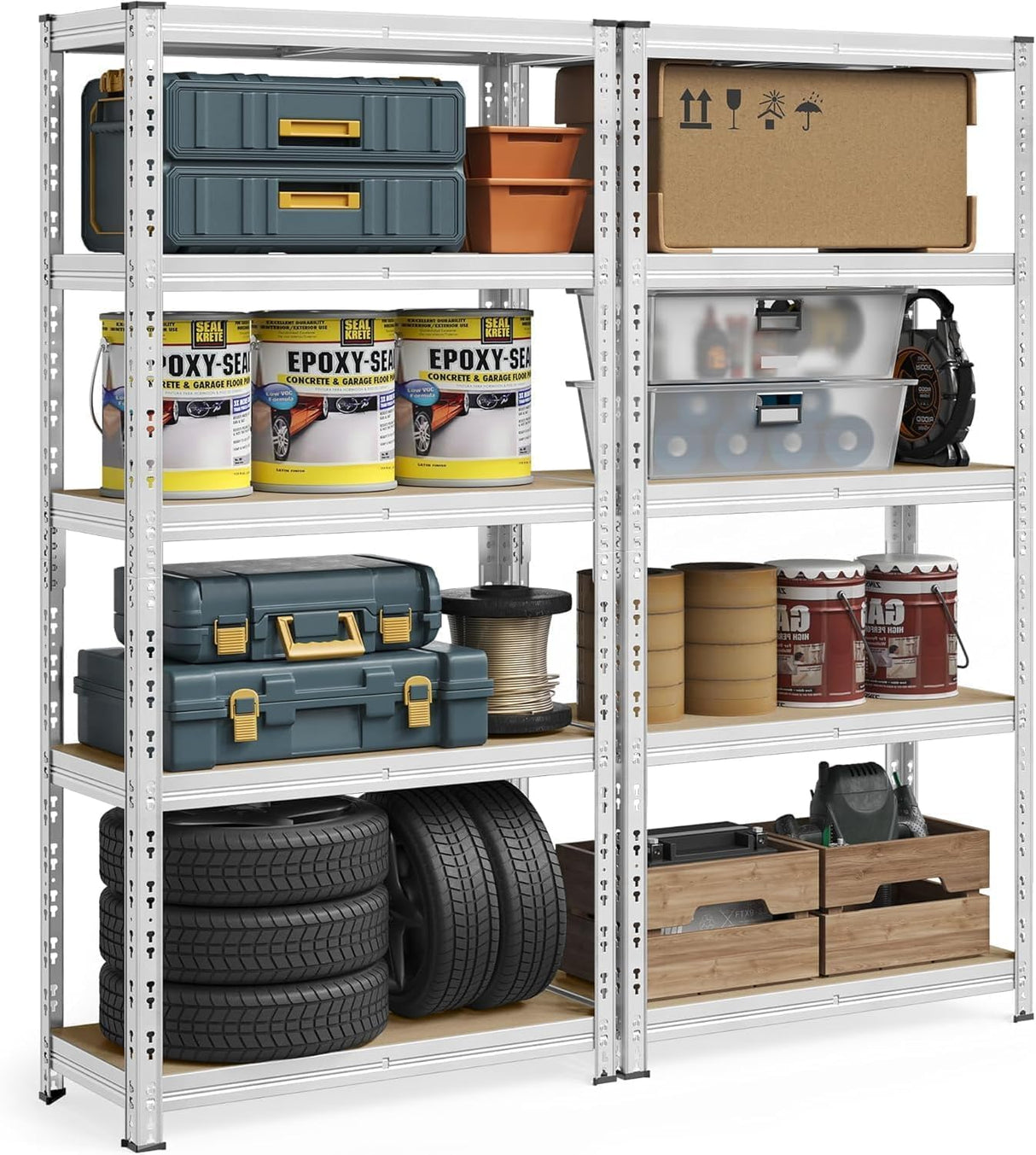 SAMRELAX 5-Tier Storage Shelves, Garage Shelving, Heavy Duty Adjustable Garage Shelves, Large Shelves for Tool Storage, Utility Rack (2, 70.8''H) SAMRELAX