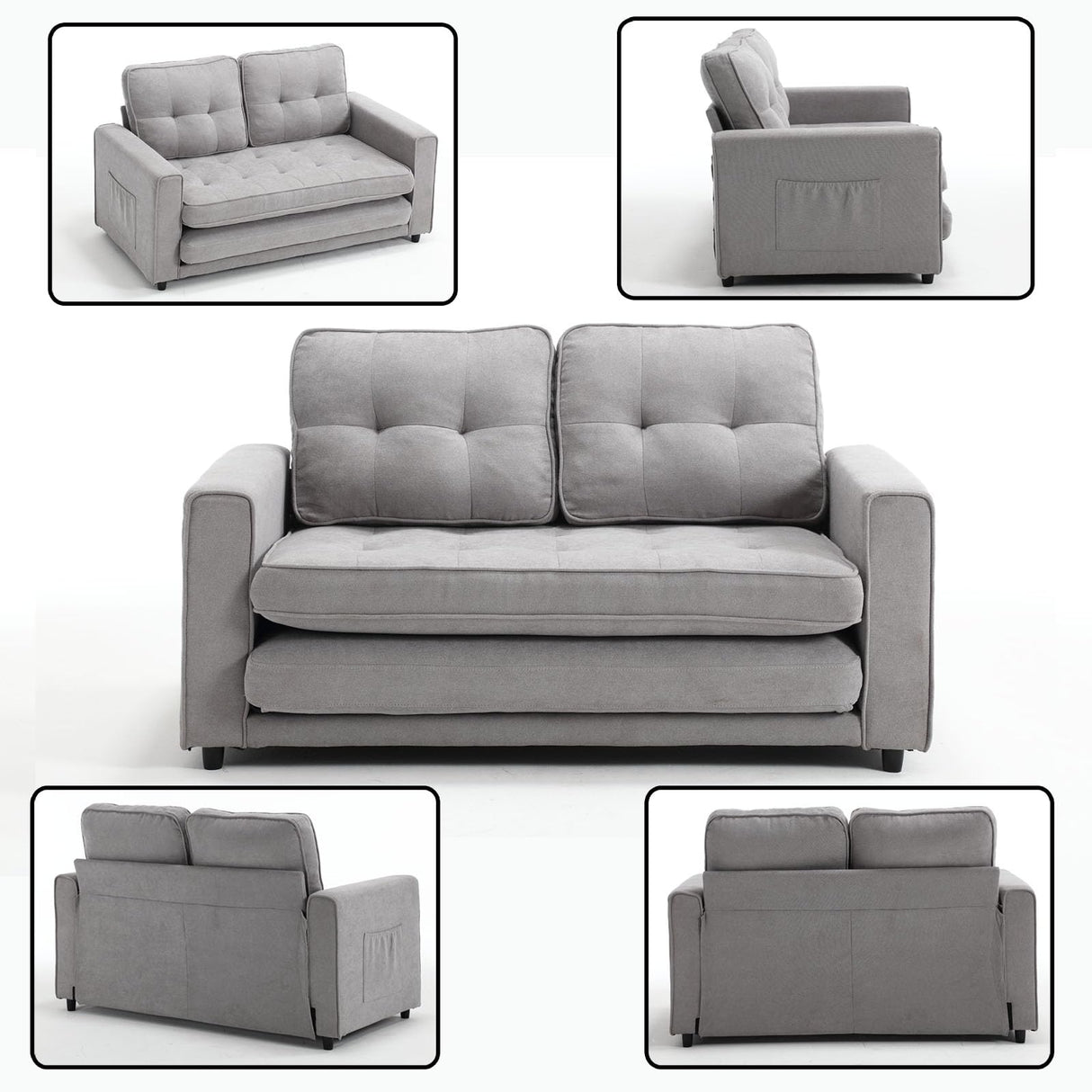 MWrouqfur Folding Futon Sleeper Sofa with Pull Out Couch Bed,Modern Velvet Loveseat Sleeper Convertible to Full Size Floor Couches Bed for Living Room Bedroom Small Space (Gray) MWrouqfur