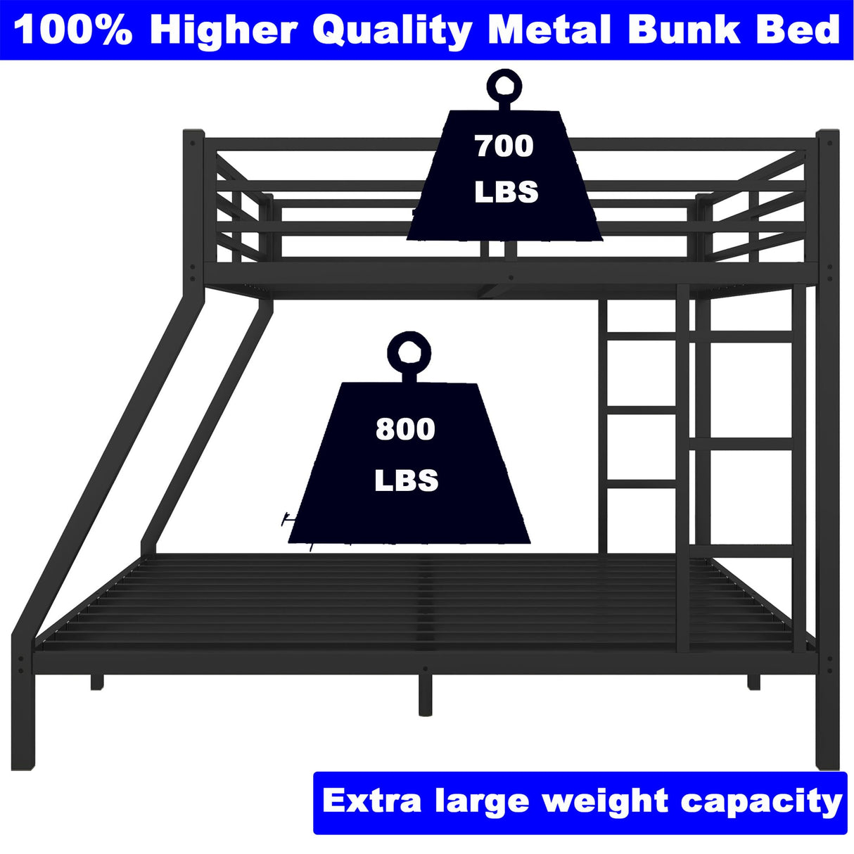 SIMPLEZC Upgraded Version Thicken Stronger Metal Queen Over King Bunk Bed, Heavy-Duty Best Bunk Bed Queen Over King Size, Bunkbed Frame for Adults with Ladders, Easy Assemble (Queen Over King) SIMPLEZC