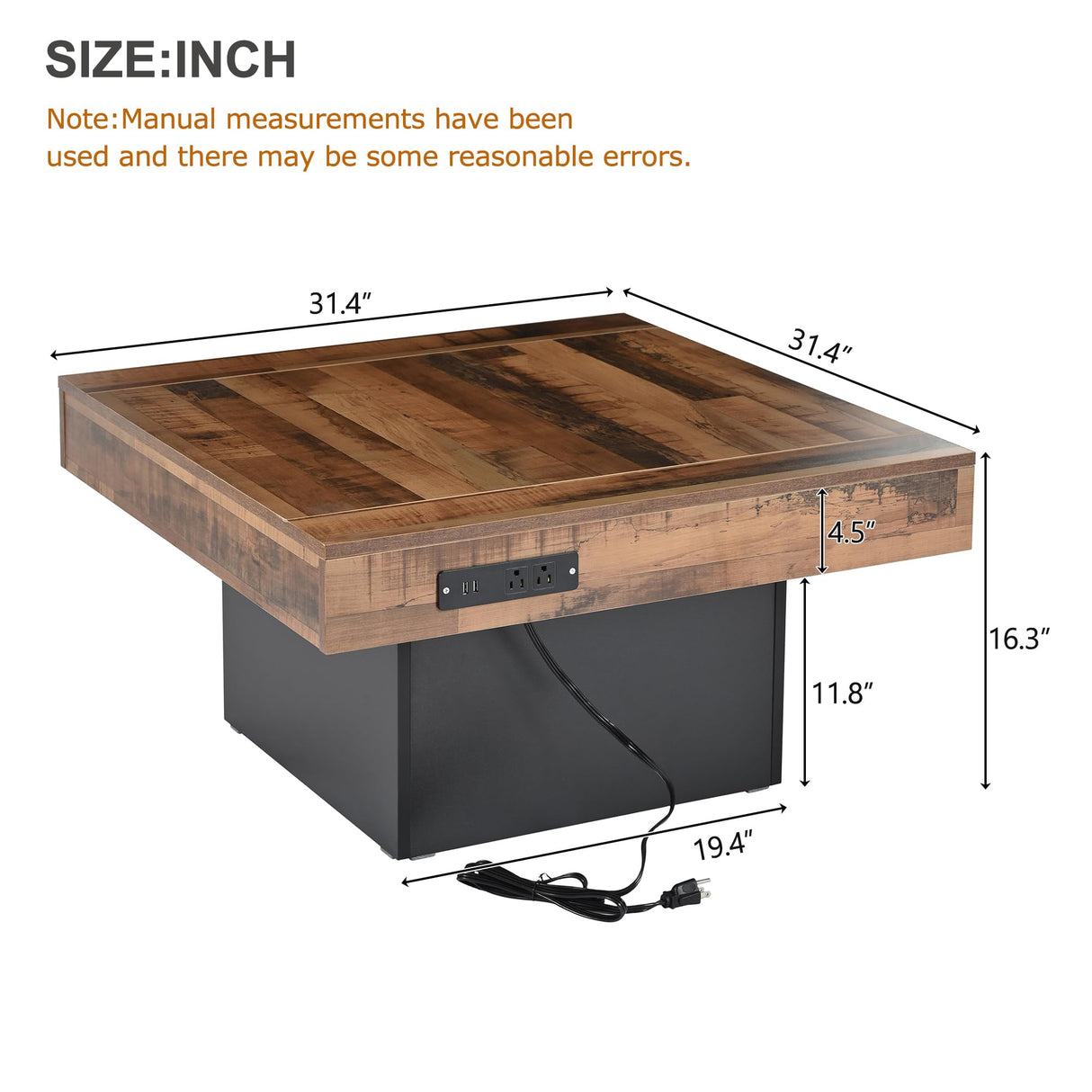 Polibi Coffee Table with LED Light, Brown Spliced Wood Grain Center Table with 2 USB Ports and Outlets, Coffee Tables with Charging Station for Living Room, Black Polibi