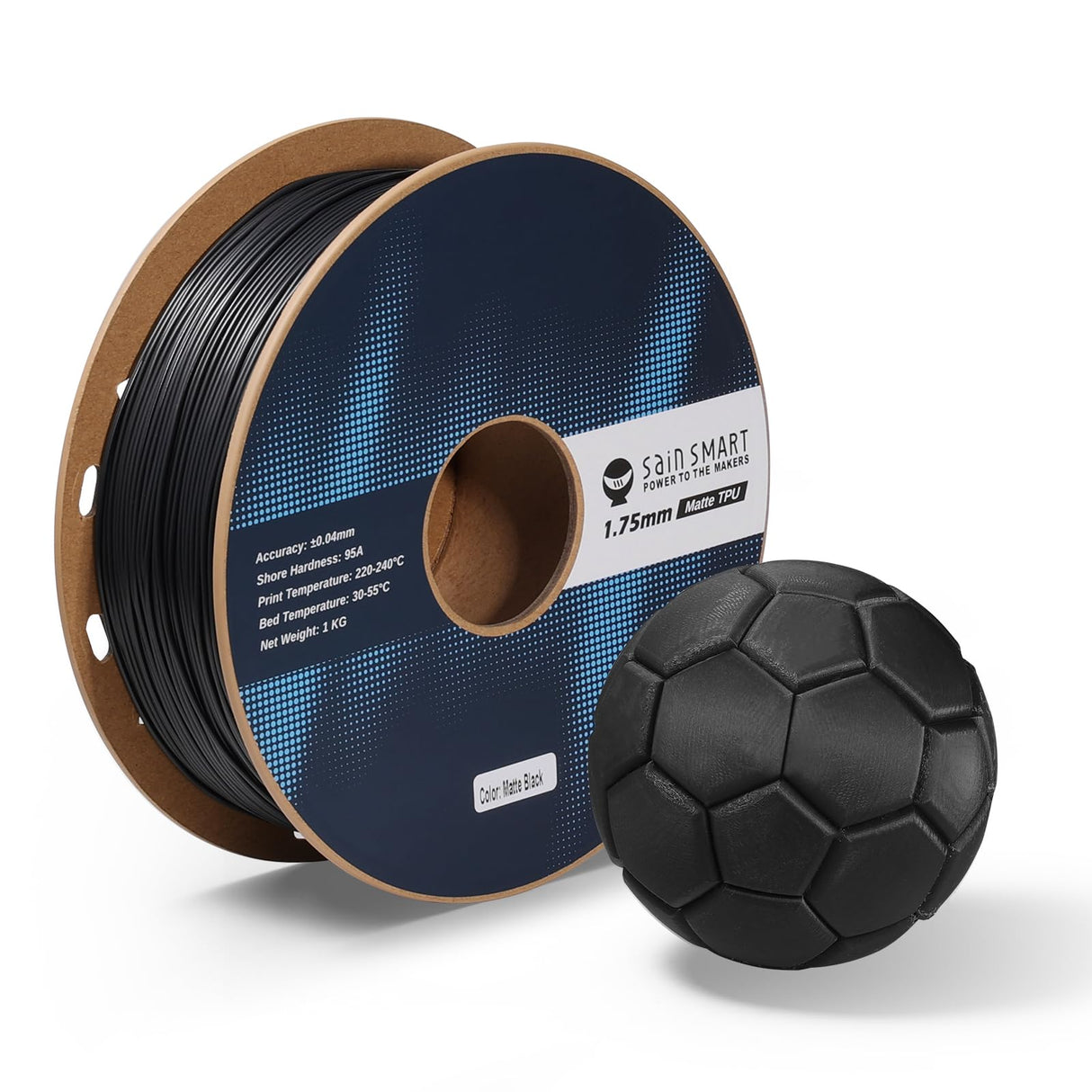 SainSmart Matte TPU Filament, Black Flexible TPU 3D Printing Filament, 1.75 mm, 1kg (2.2LB), Dimensional Accuracy +/- 0.05 mm, 95A Soft TPU SainSmart