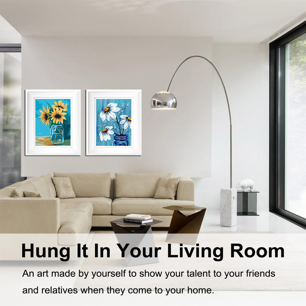 BAISITE Paint by Numbers Kit for Adults Beginners,12" Wx16 L 2 Pack Canvas for Painting Kits for Adults in Colorful Box-Daisy and Sunflowers 0304 BAISITE