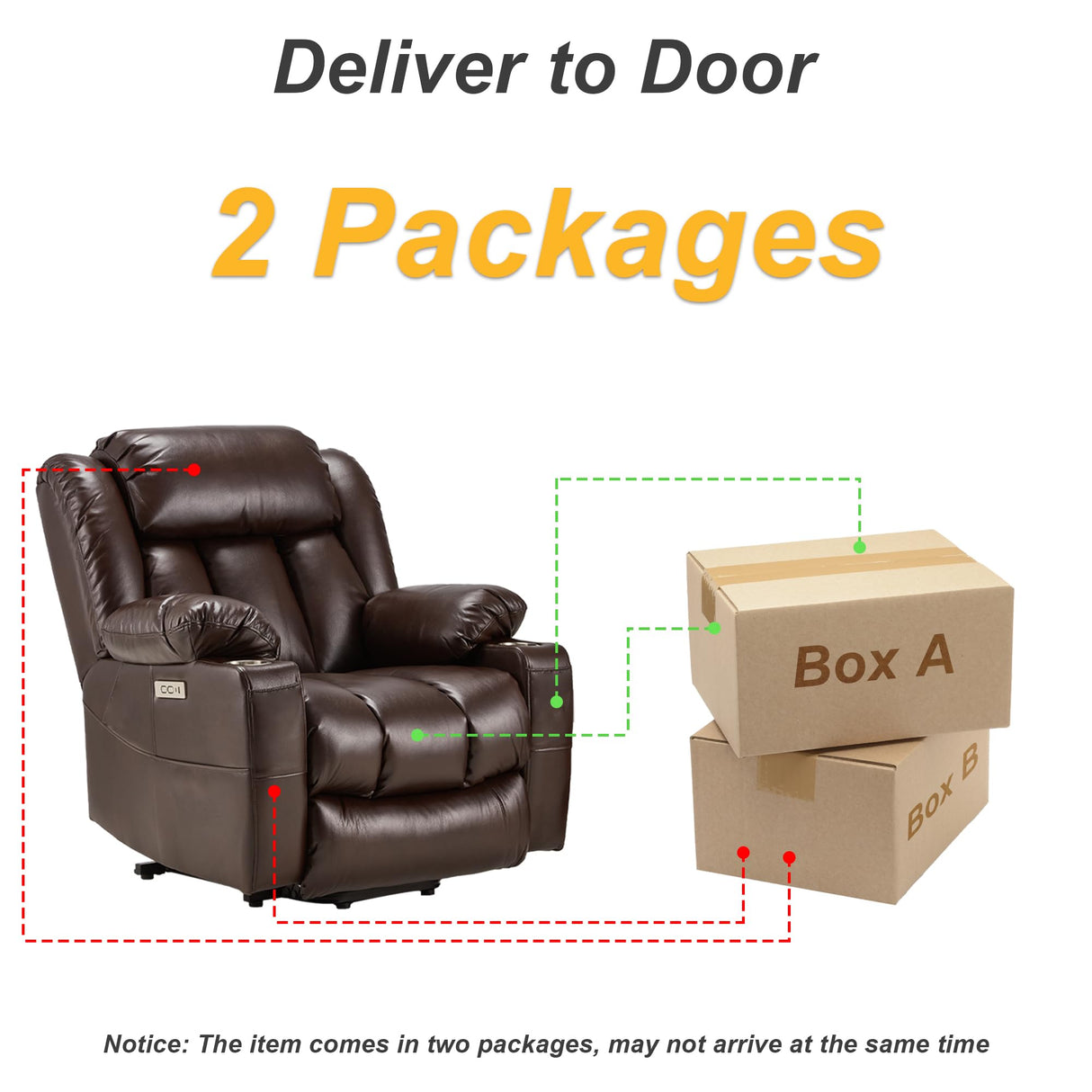 Outspurge Power Lift Recliner Leather Chair Sofa with Massage & Heat, Lazy Boy Chair with Cup Holders, USB & Type-C Ports, Remote Control (Brown) Outspurge