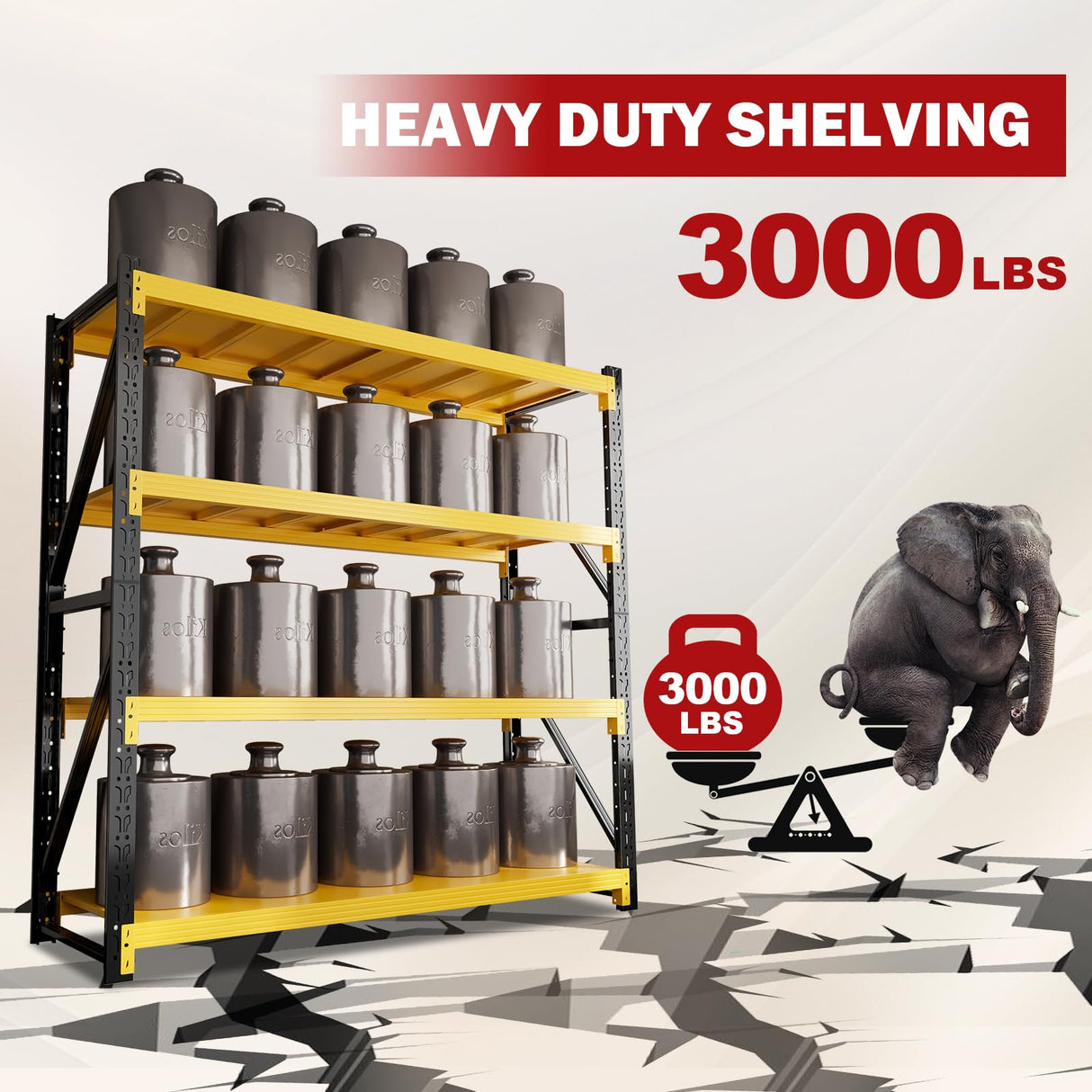 SXJJAR 5000LBS Garage Shelving Heavy Duty, 59” W Storage Shelves, 4-Tier Adjustable Metal Storage Shelves, Steel Industrial Shelving Unit, Metal Shelving for Garage, Basement, Warehouse (59x20x79in) SXJJAR