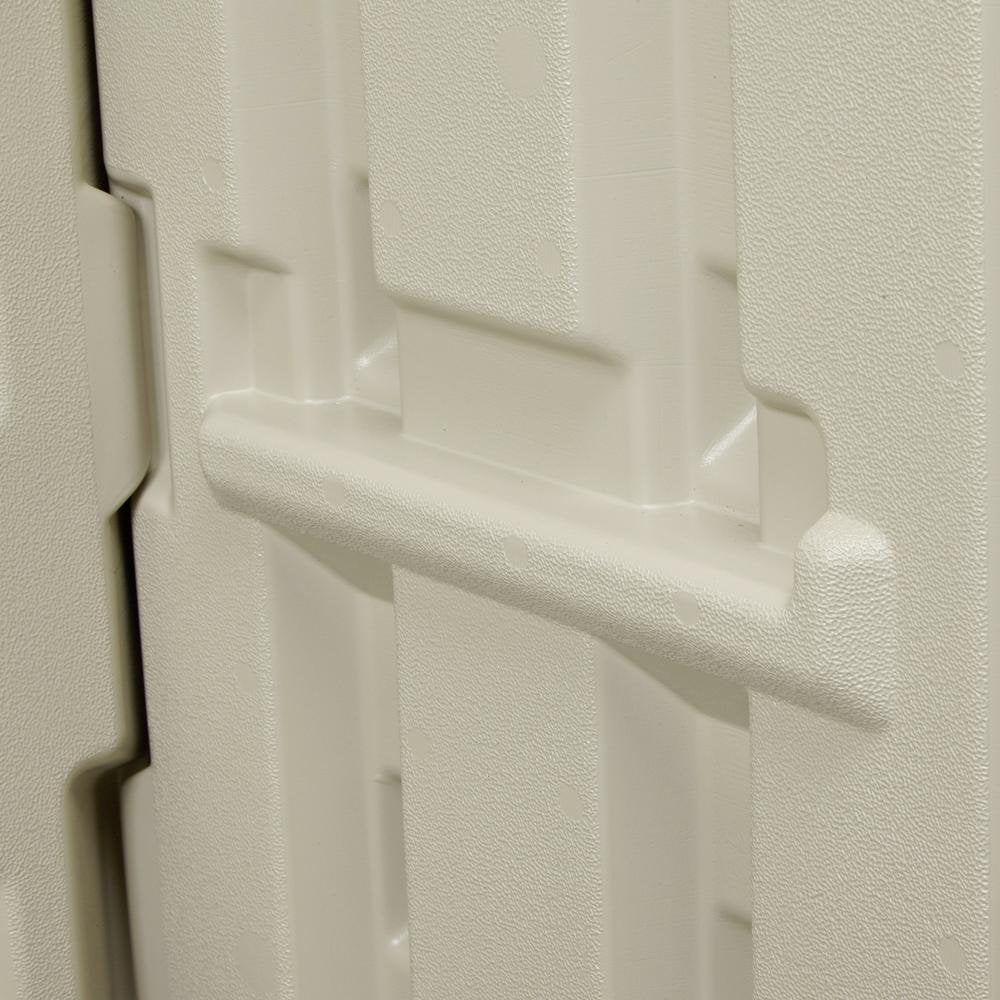 Rubbermaid Large Horizontal Resin Outdoor Storage Shed With Floor (5 x 4 Ft) Weather Resistant, Beige/Brown, Organization for Home/Backyard/Pool Chemicals/Toys/Garden Tools/Porch/Patio Cushions Rubbermaid