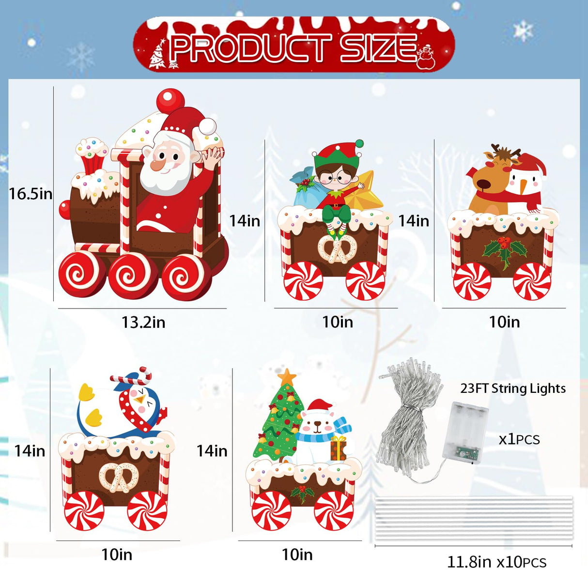 Christmas Train Decorations Yard Signs with LED Lights - Christmas Tree Santa Elf Snowman Train Set Lawn Signs with Stakes for Holiday Xmas Lawn Garden Yard Decorations Outdoor, 5 Pack OuMuaMua