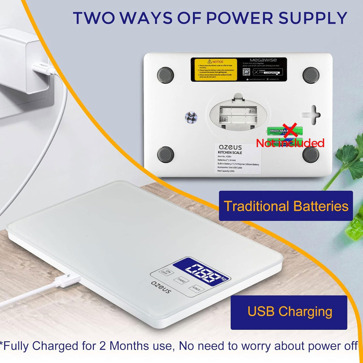 Food Scale with USB Rechargeable, Digital Kitchen Scale with 6 Units, High Precision to 0.04 oz /11lbs Capacity, Weight Range from 3g-5000g AZEUS