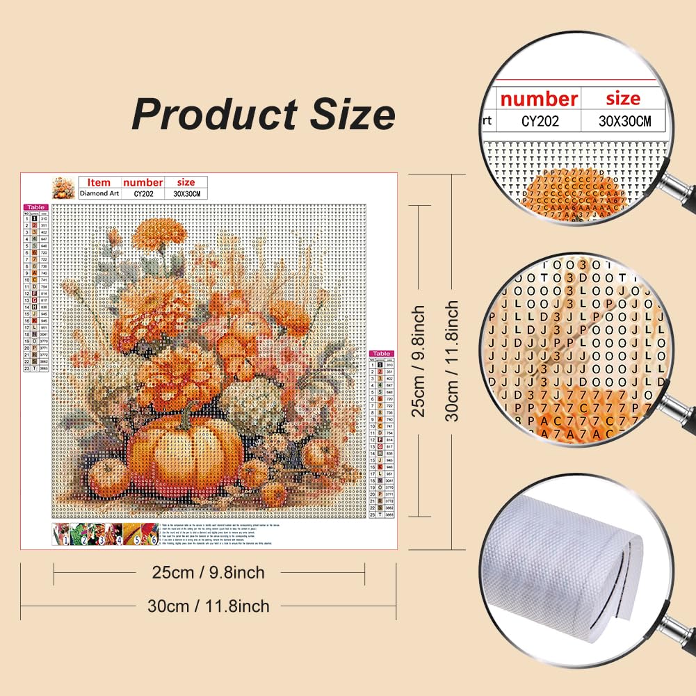 Stalente Diamond Painting Kits for Adults Autumn Pumpkin, 5D DIY Diamond Art Kits for Beginners Round Full Drill Diamond Painting for Home Wall Decoration Gift 12×12inch, Chrysanthemum Flower Stalente